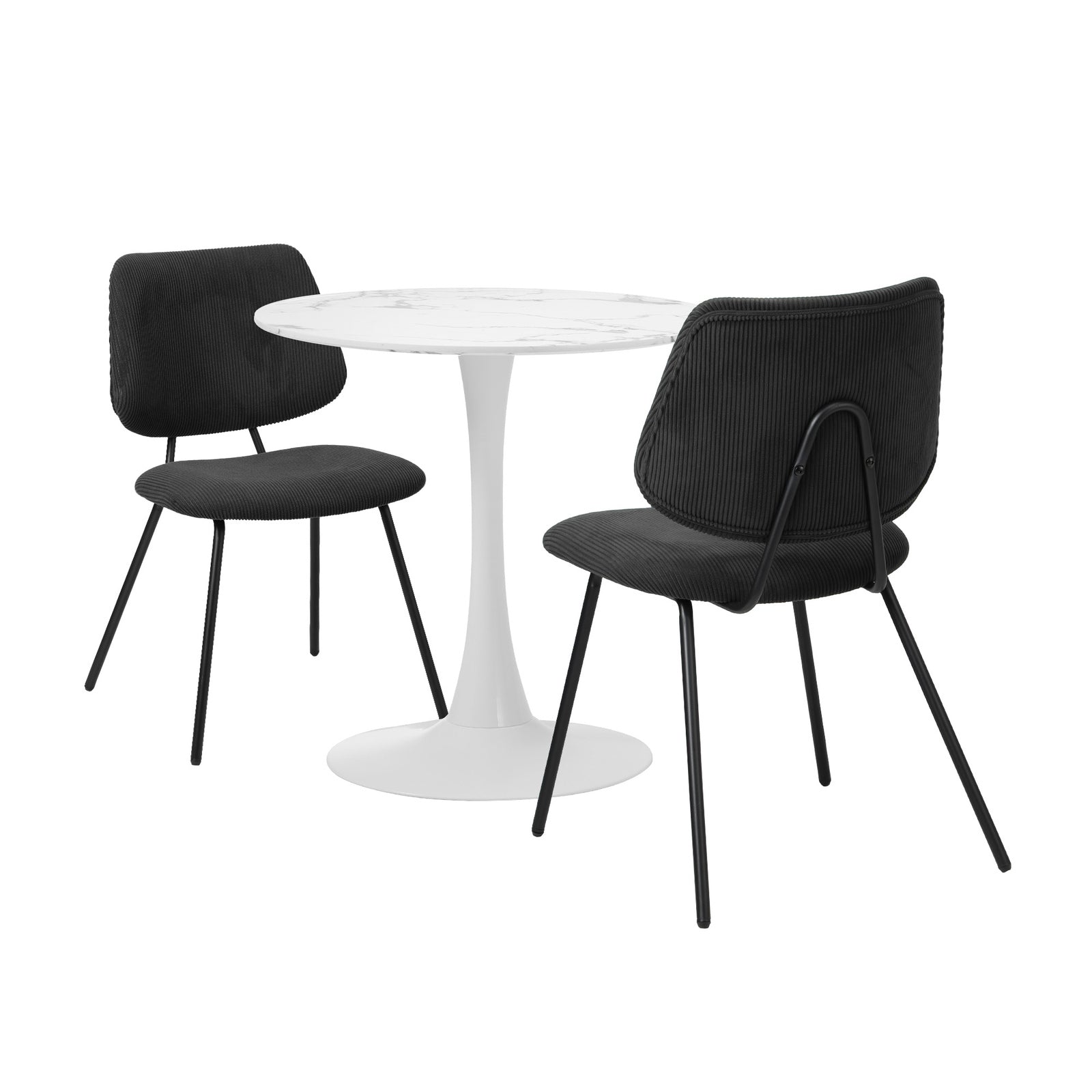 Oikiture Dining Table Set 60cm Round Dining Table and Chairs Black&White