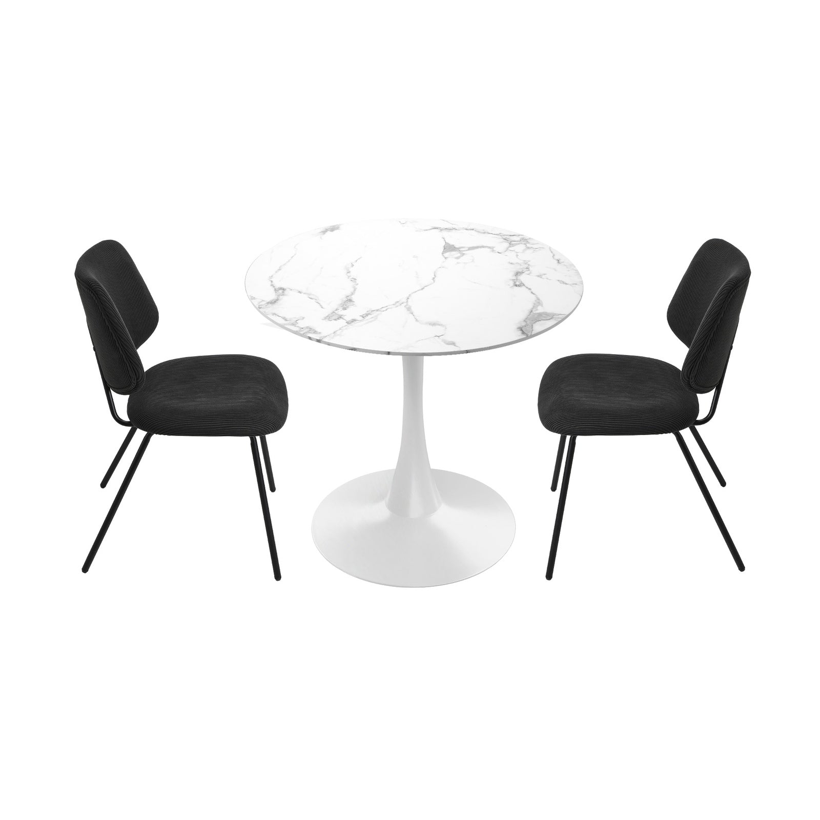 Oikiture Dining Table Set 60cm Round Dining Table and Chairs Black&White