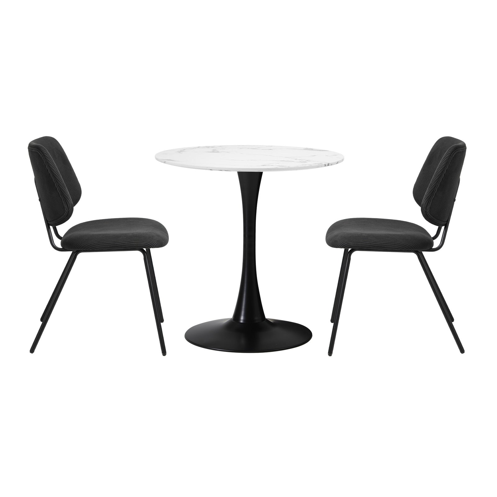 Oikiture Dining Table Set 60cm Round Dining Table and 2x Dining Chairs Black&White
