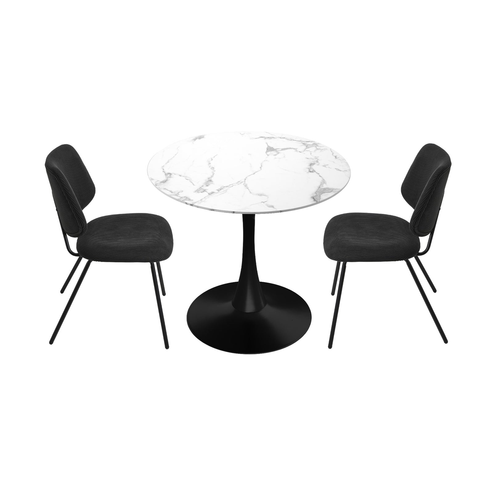 Oikiture Dining Table Set 60cm Round Dining Table and 2x Dining Chairs Black&White