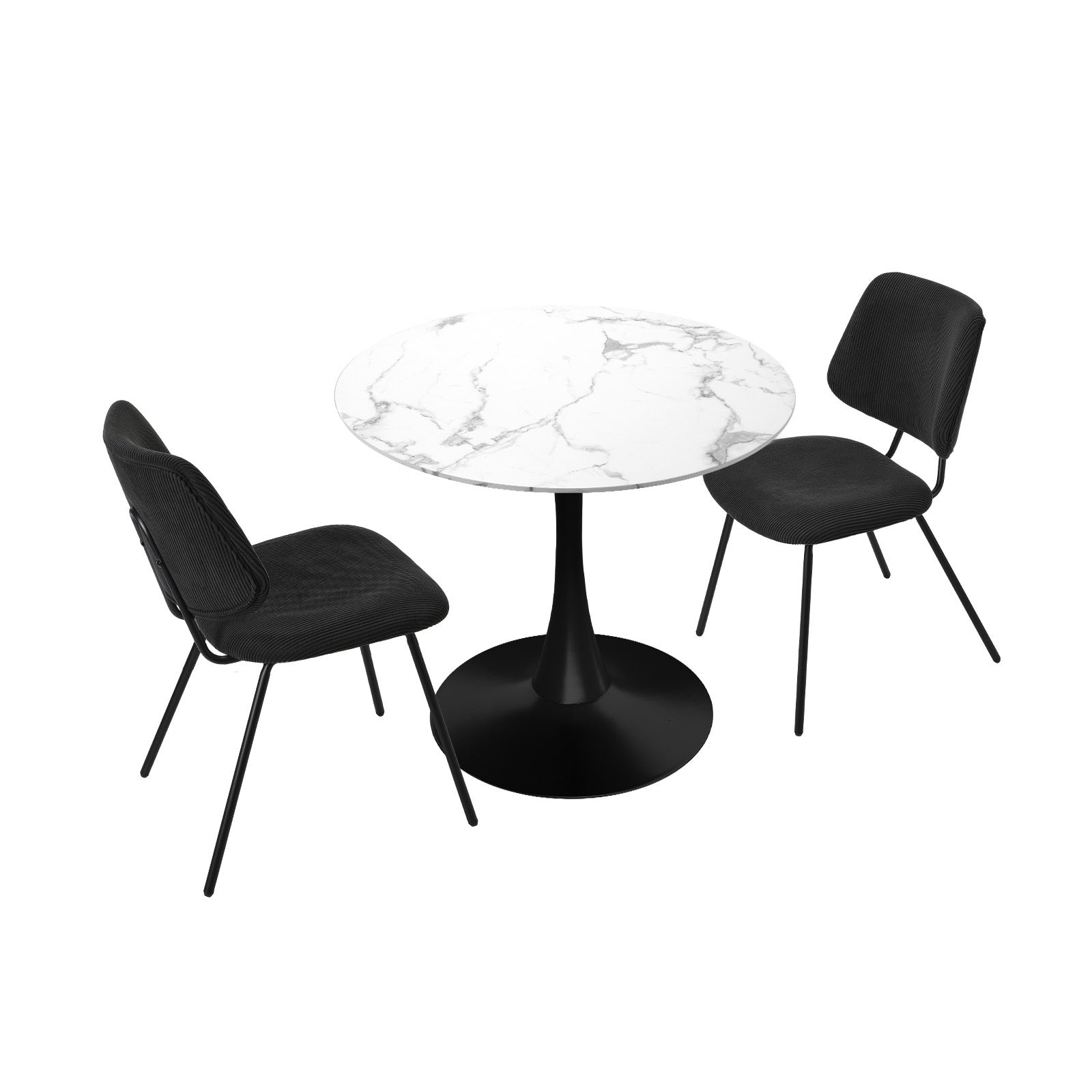 Oikiture Dining Table Set 60cm Round Dining Table and 2x Dining Chairs Black&White