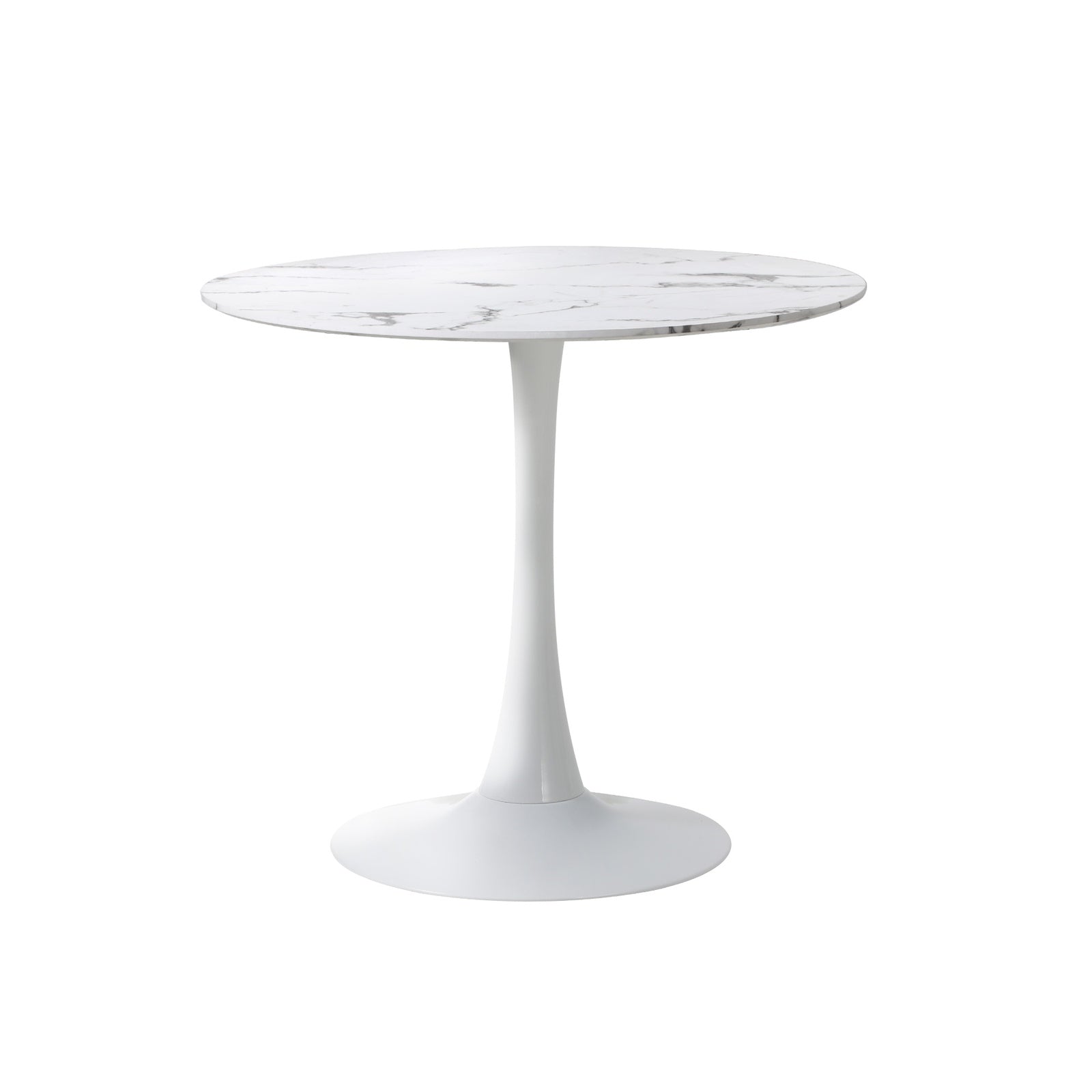 Oikiture Dining Table Set 60cm Round Dining Table and Chairs PU Leather White