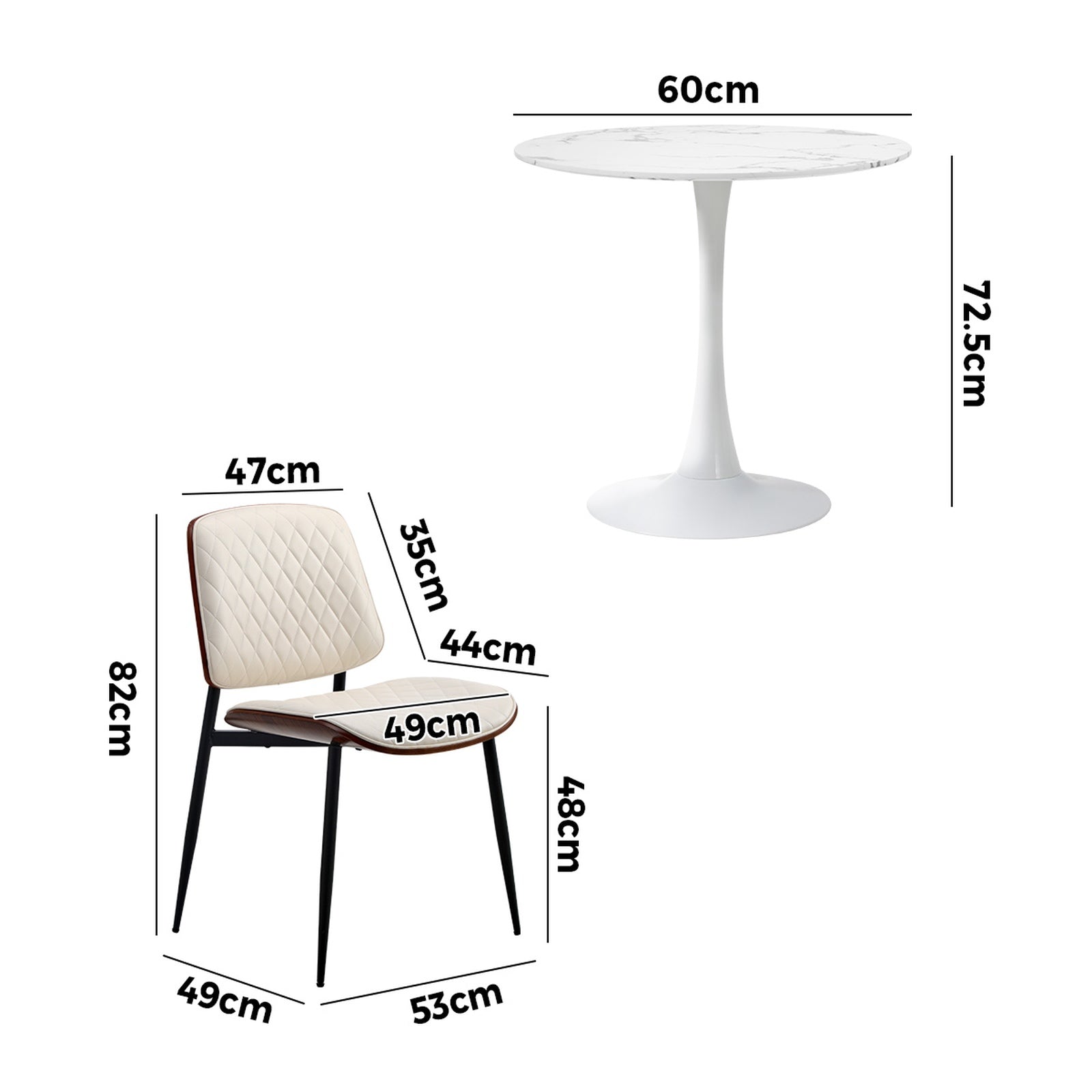 Oikiture Dining Table Set 60cm Round Dining Table and Chairs PU Leather White