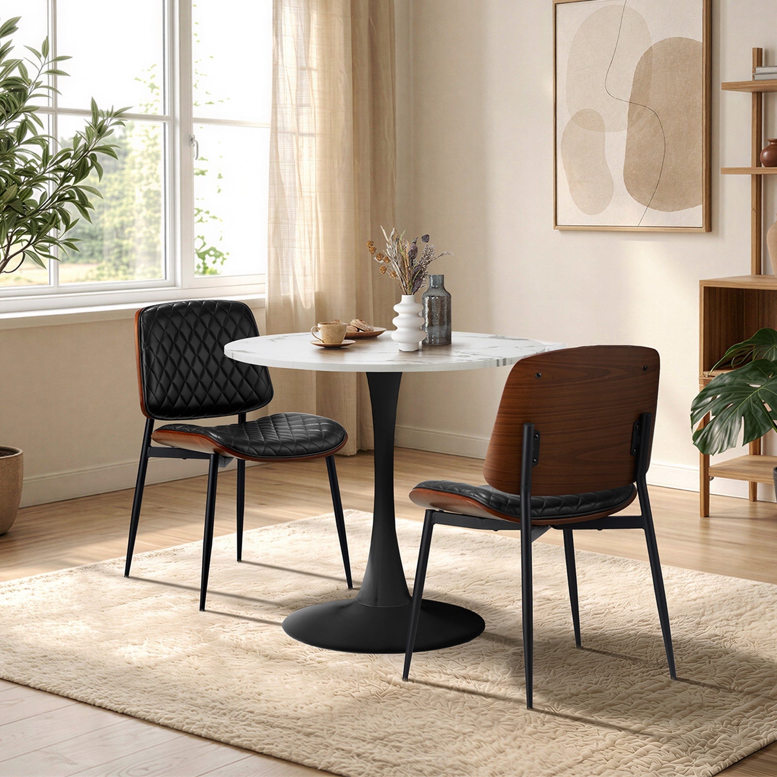 Oikiture Dining Table Set 60cm Round Dining Table and Chairs White&Black