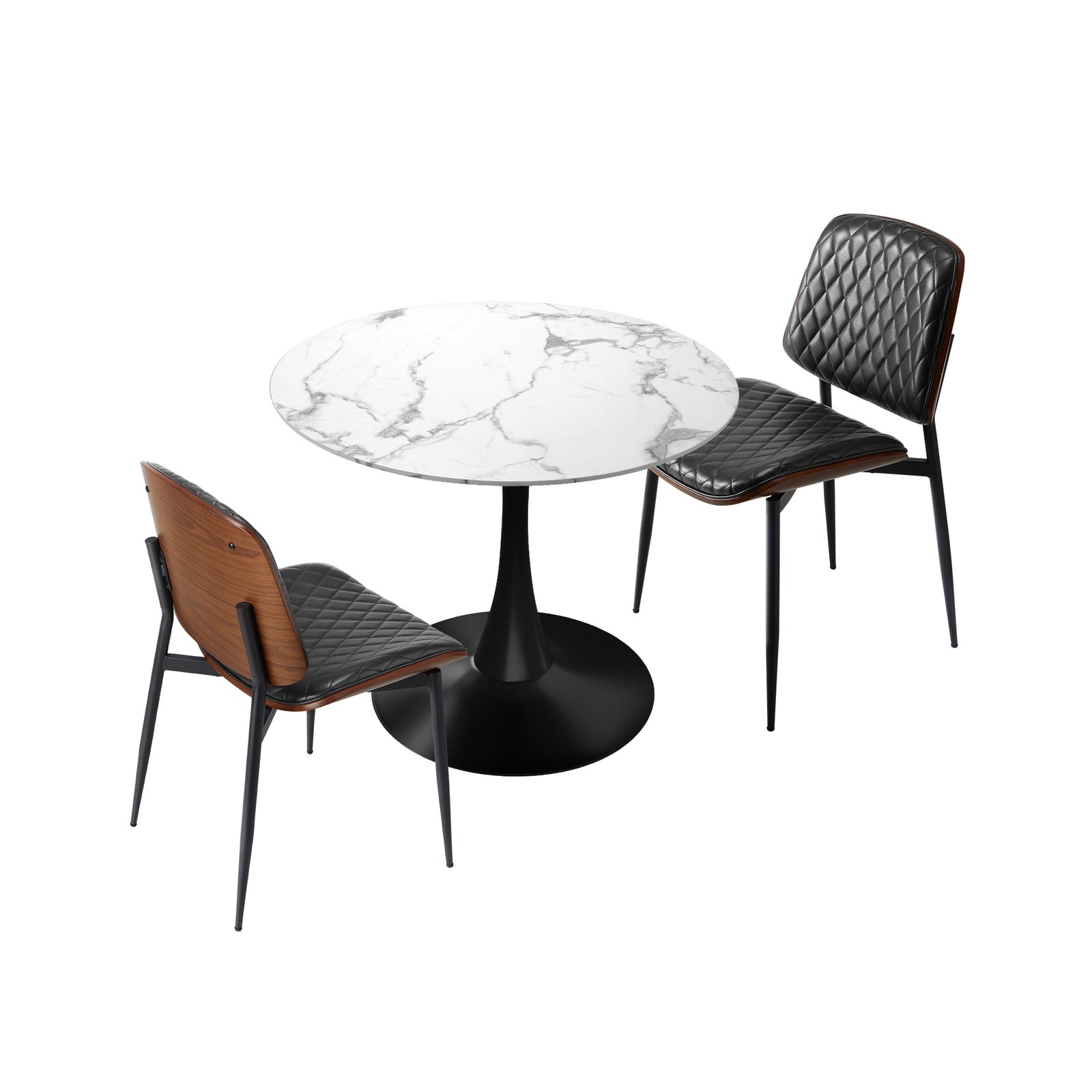 Oikiture Dining Table Set 60cm Round Dining Table and Chairs White&Black