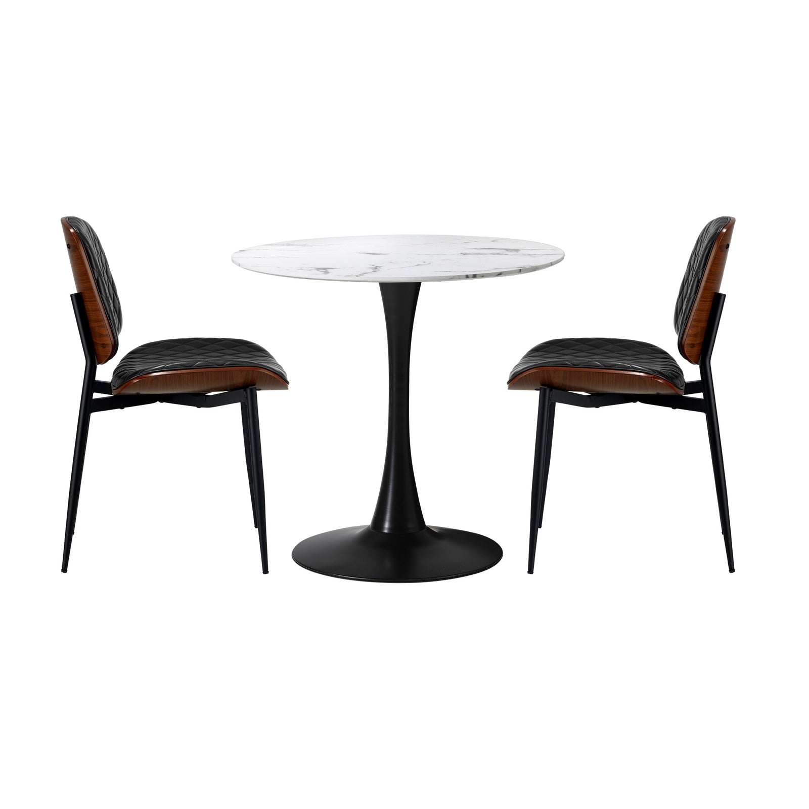 Oikiture Dining Table Set 60cm Round Dining Table and Chairs White&Black