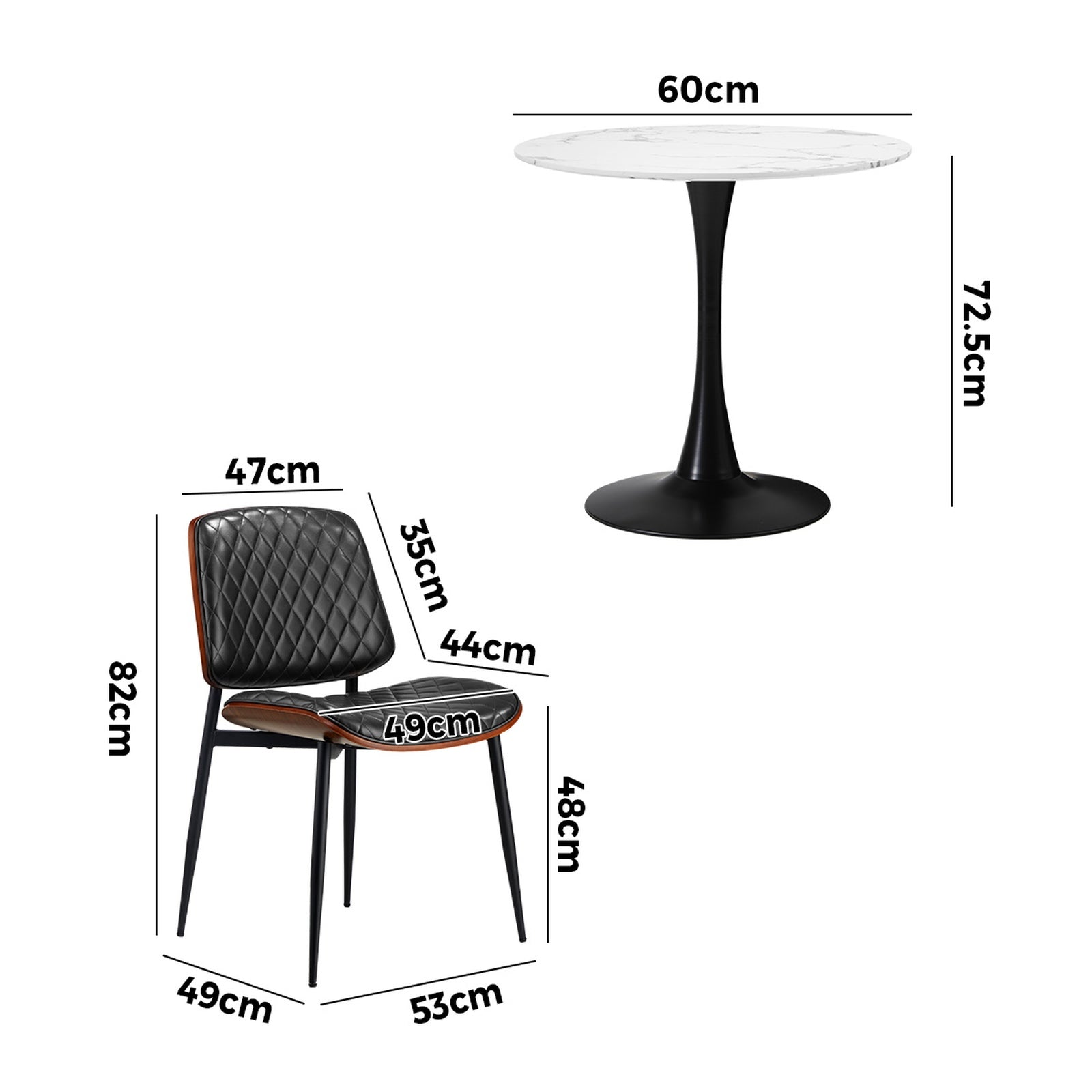 Oikiture Dining Table Set 60cm Round Dining Table and Chairs White&Black
