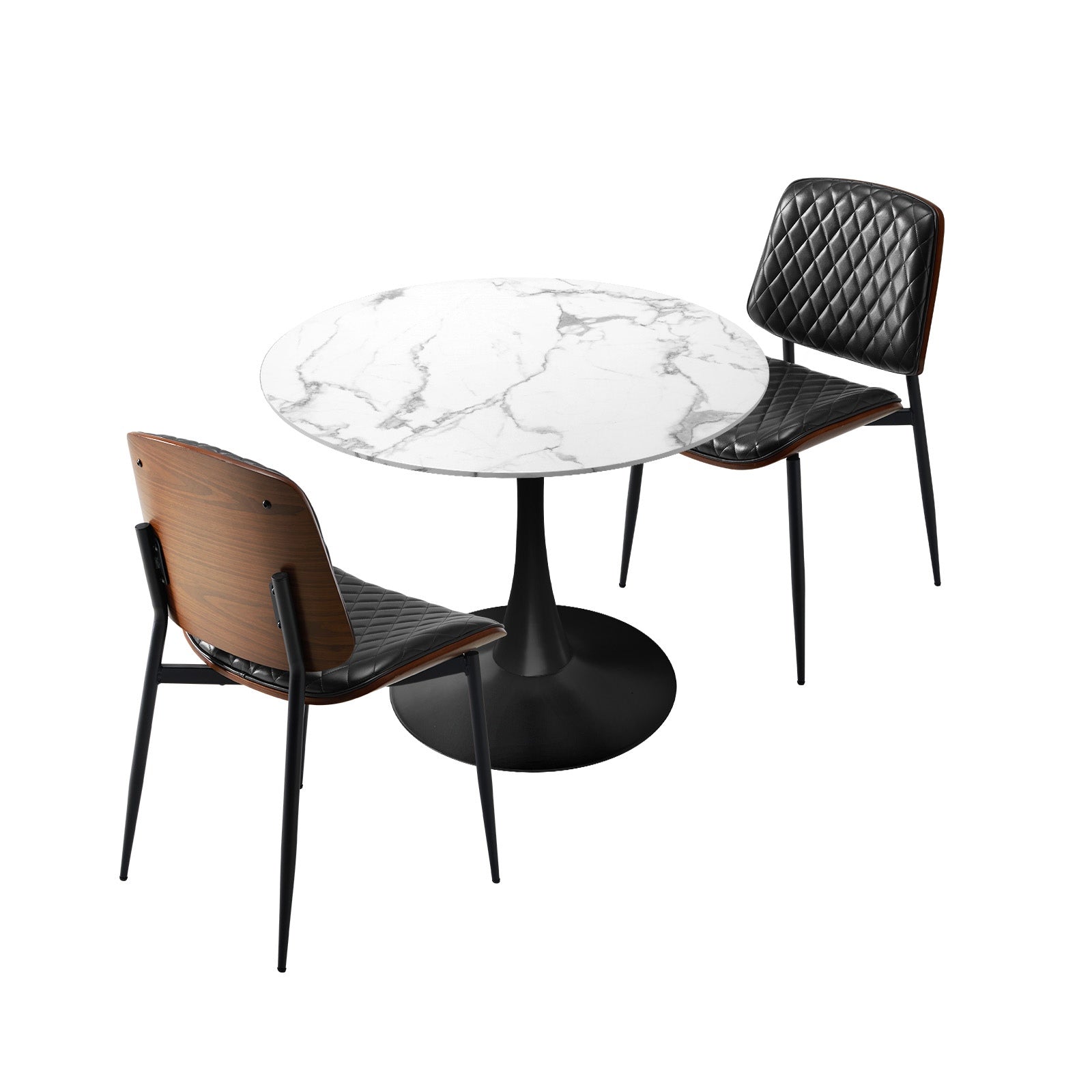 Oikiture Dining Table Set 60cm Round Dining Table and Chairs White&Black