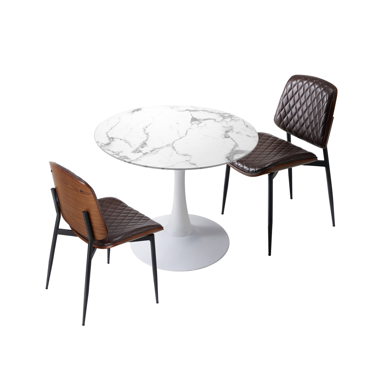 Oikiture Dining Table Set 60cm Round Dining Table and Chairs Brown&White
