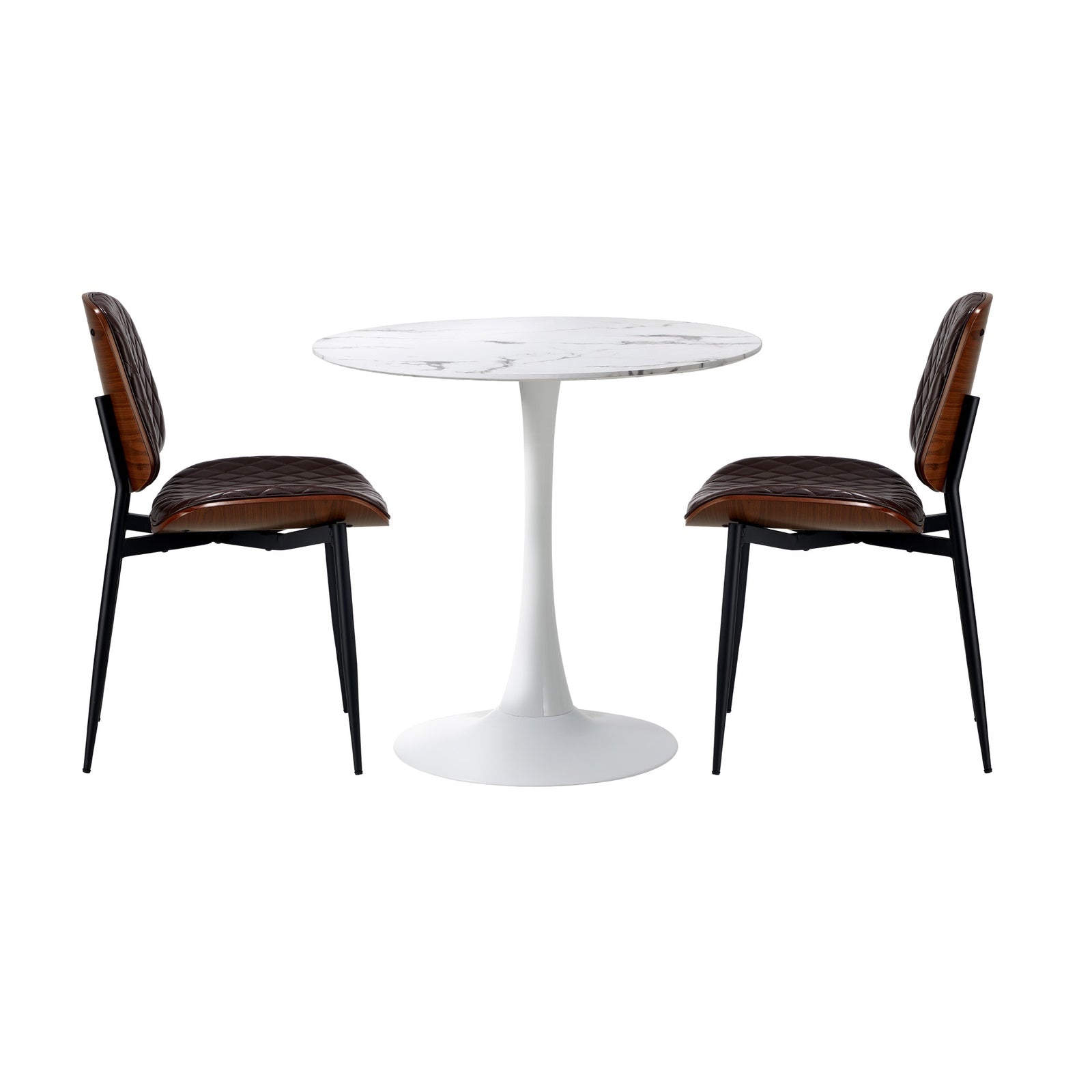 Oikiture Dining Table Set 60cm Round Dining Table and Chairs Brown&White