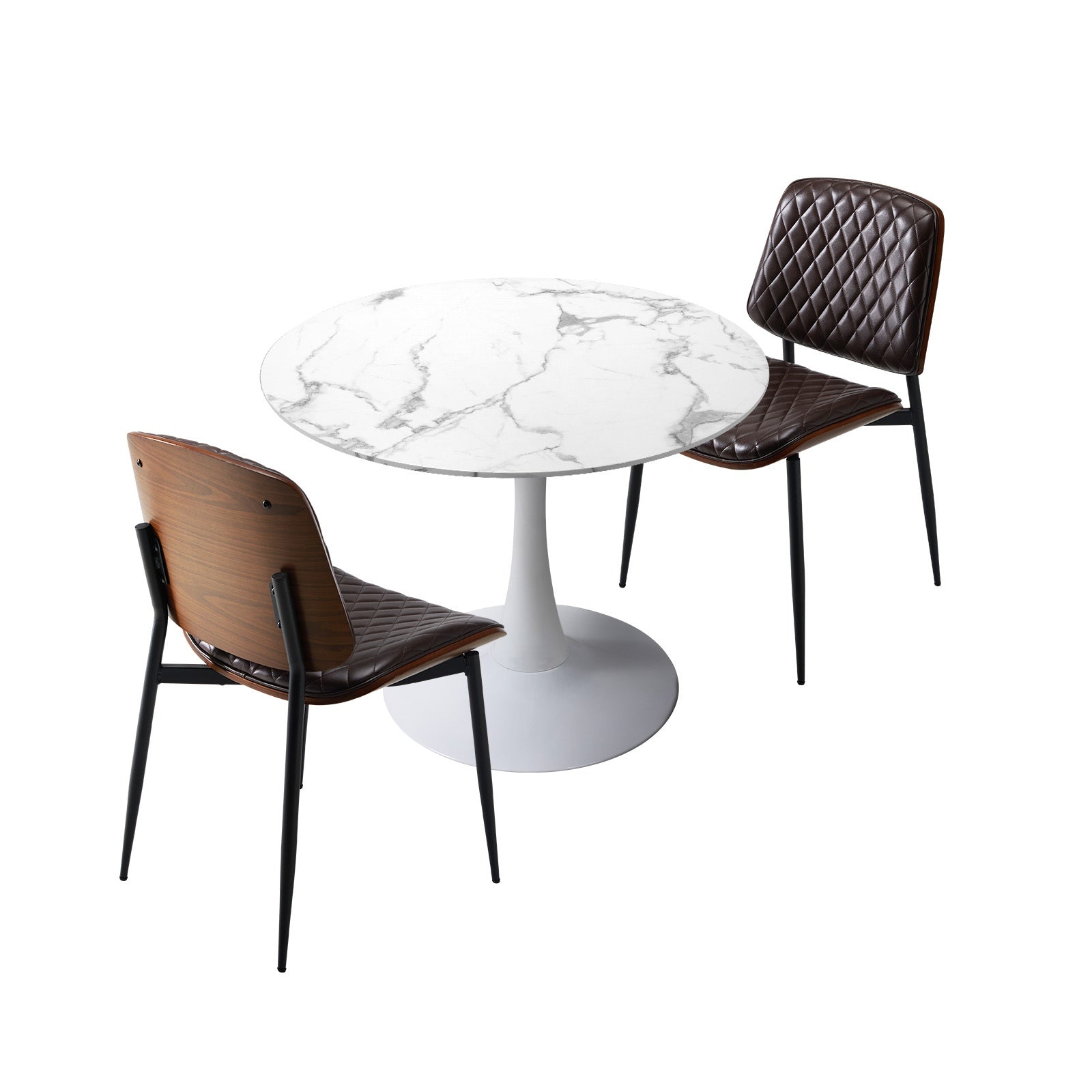 Oikiture Dining Table Set 60cm Round Dining Table and Chairs Brown&White