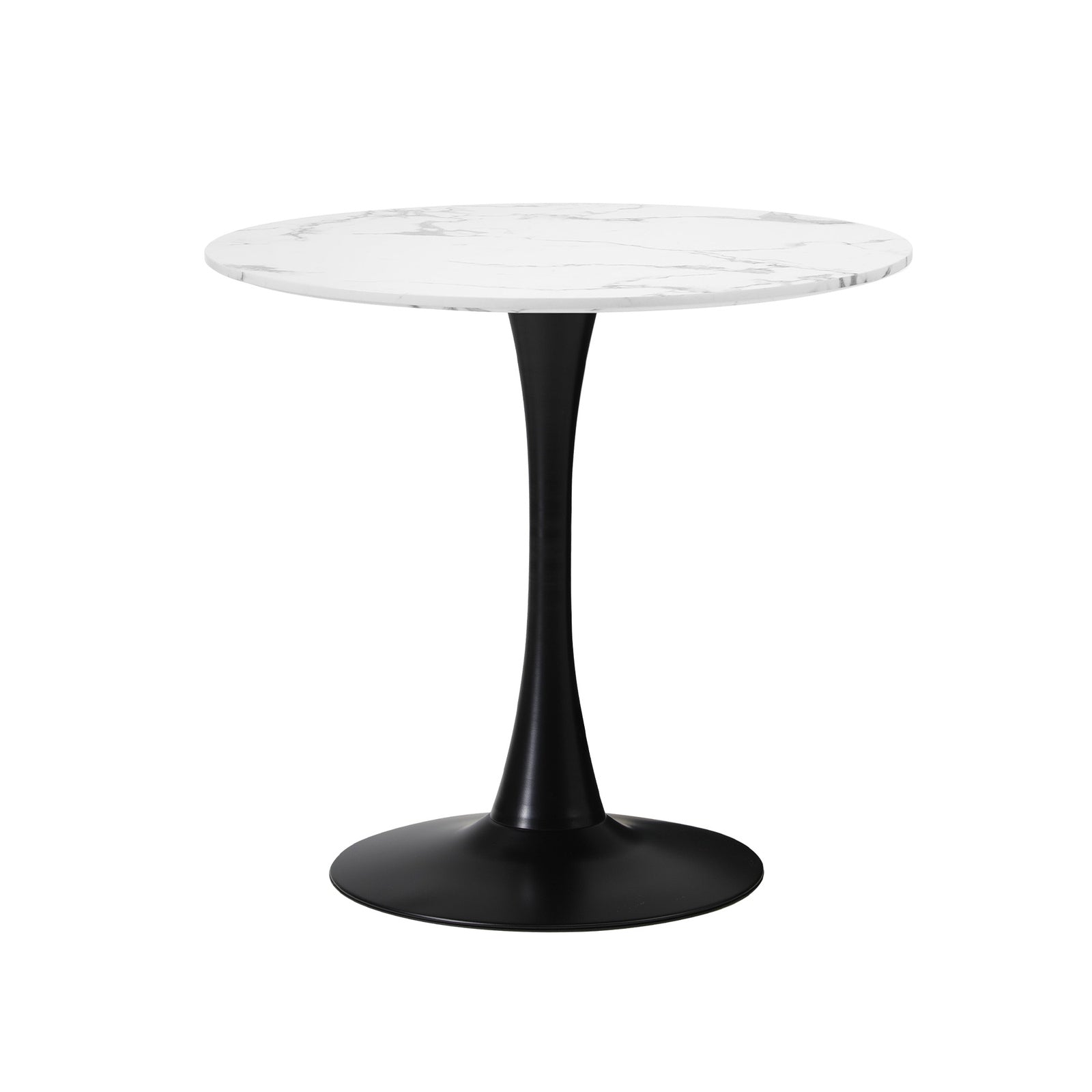 Oikiture 3PCS Dining Table Set Round Table Fabric Dining Chairs White&Black