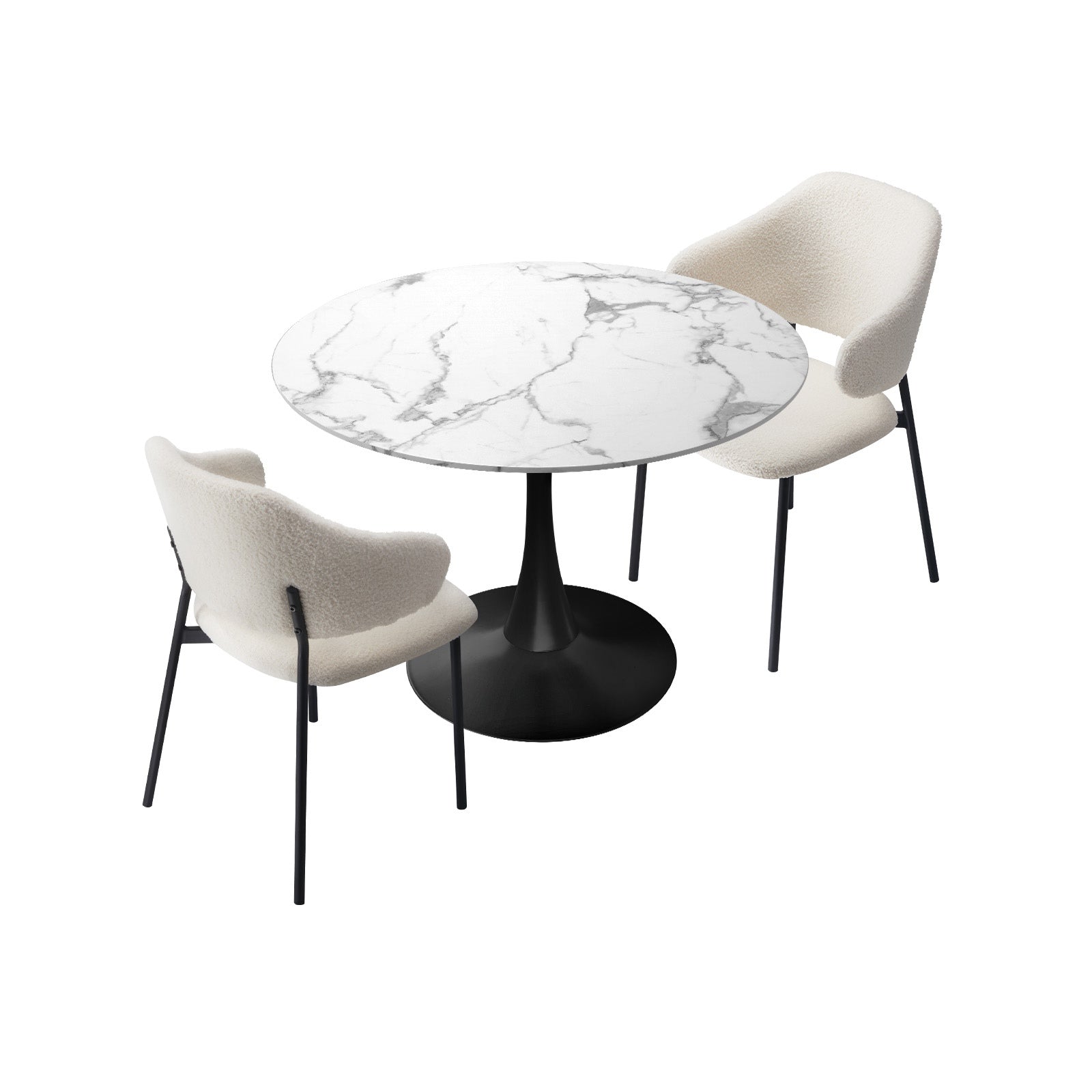 Oikiture 3PCS Dining Table Set Round Table Fabric Dining Chairs White&Black