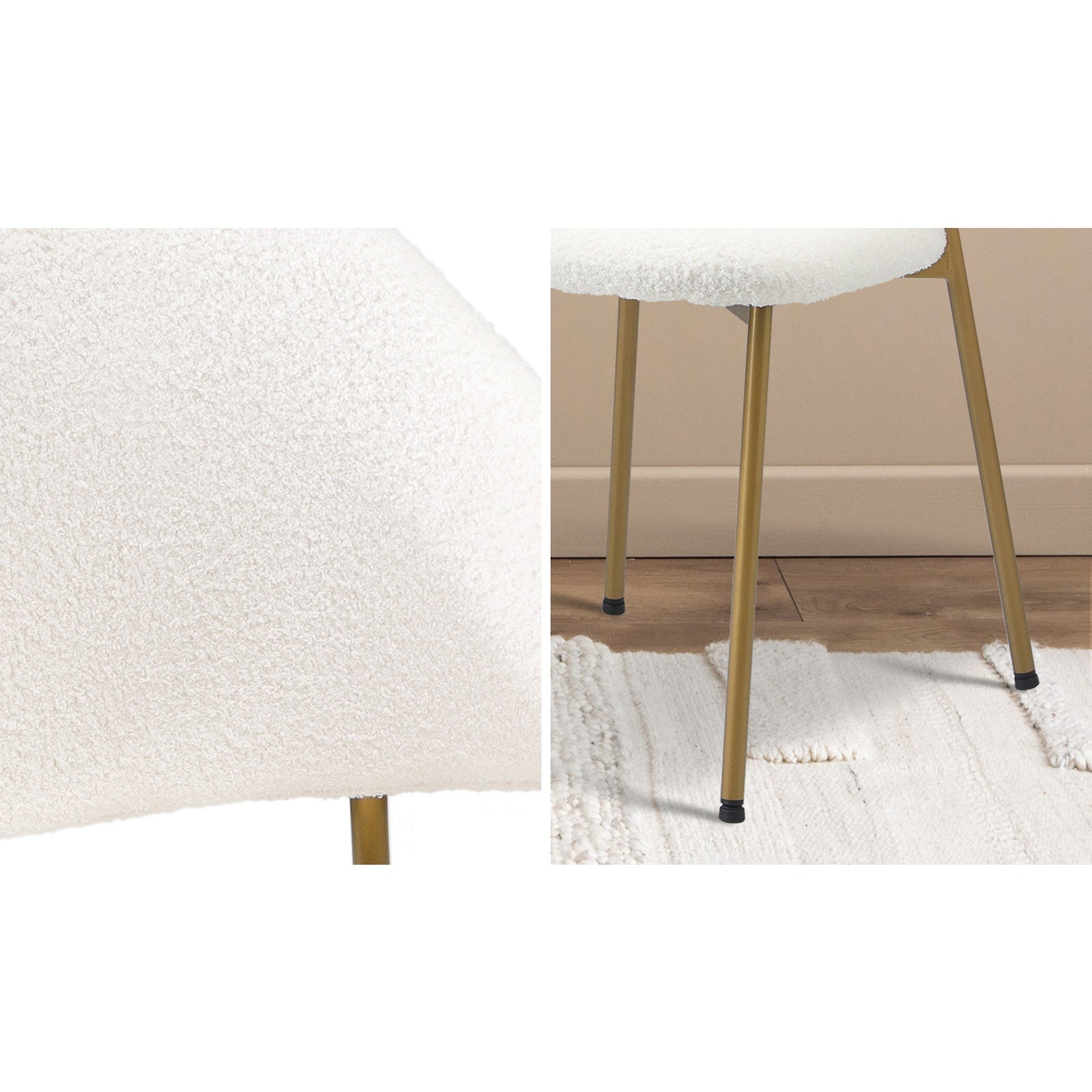 Oikiture 60cm Round Dining Table with 2x Dining Chairs Sherpa Gold&White - Sunyee