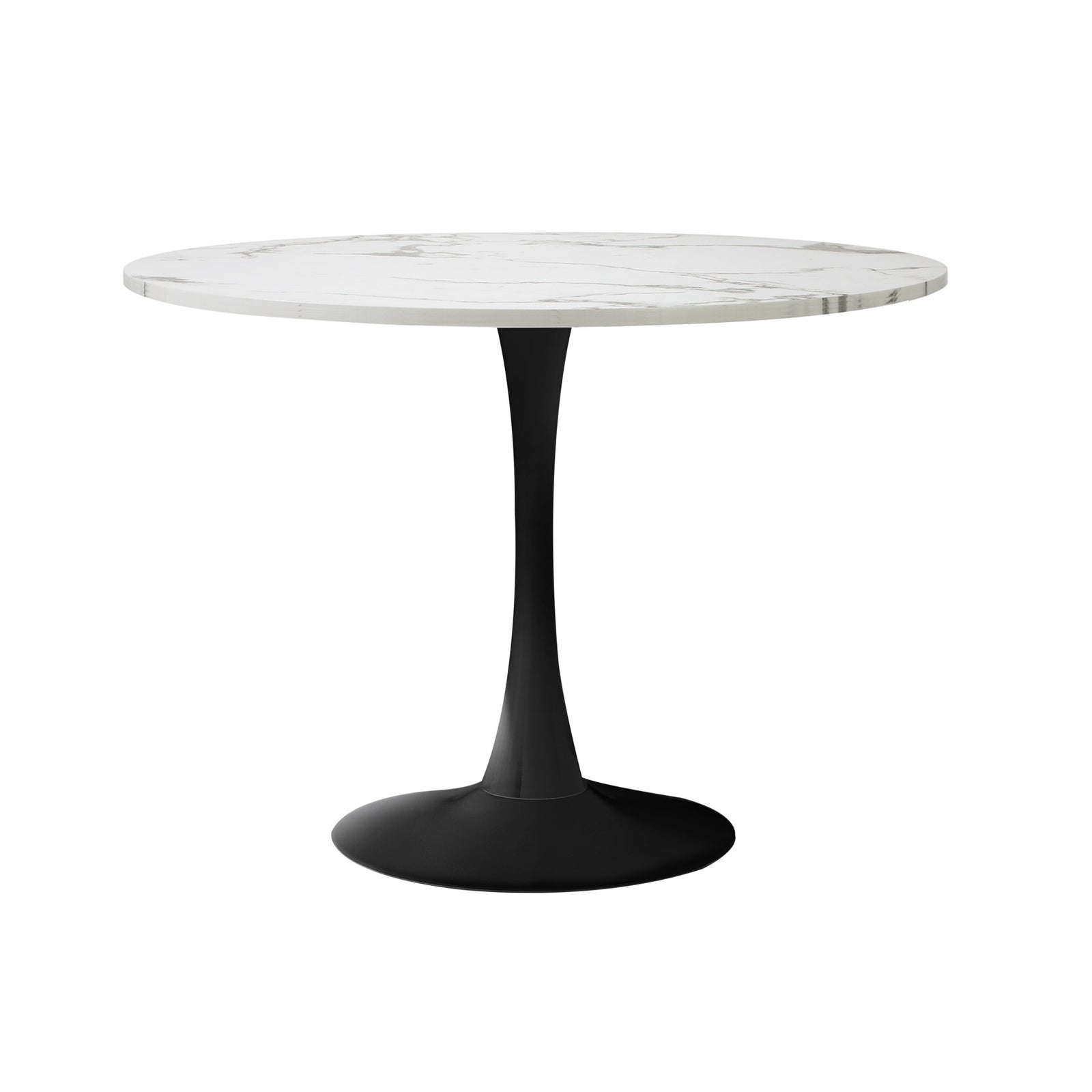 Oikiture Dining Table Set 90cm Round Dining Table and Chairs PU Leather White&Black