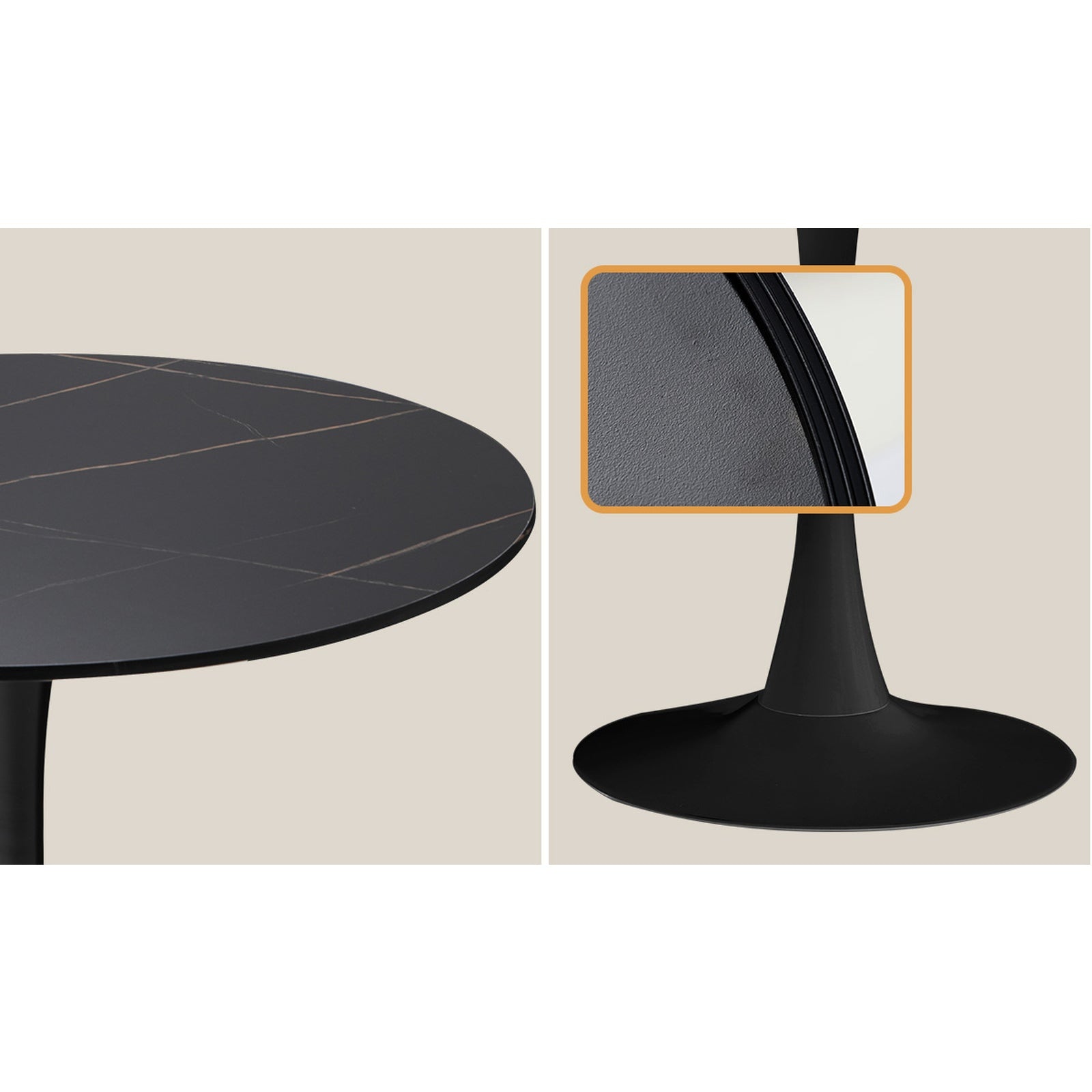 Oikiture 90cm Round Dining Table with 4x Dining Chairs PU Leather Black - Sunyee