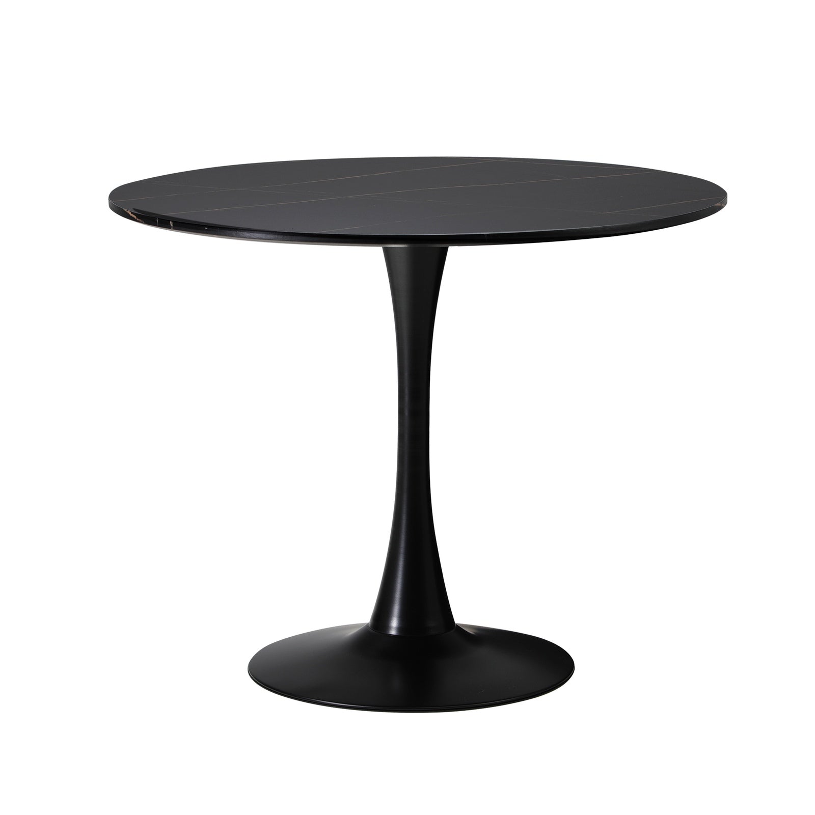 Oikiture 90cm Round Dining Table with 4x Dining Chairs PU Leather Black - Sunyee