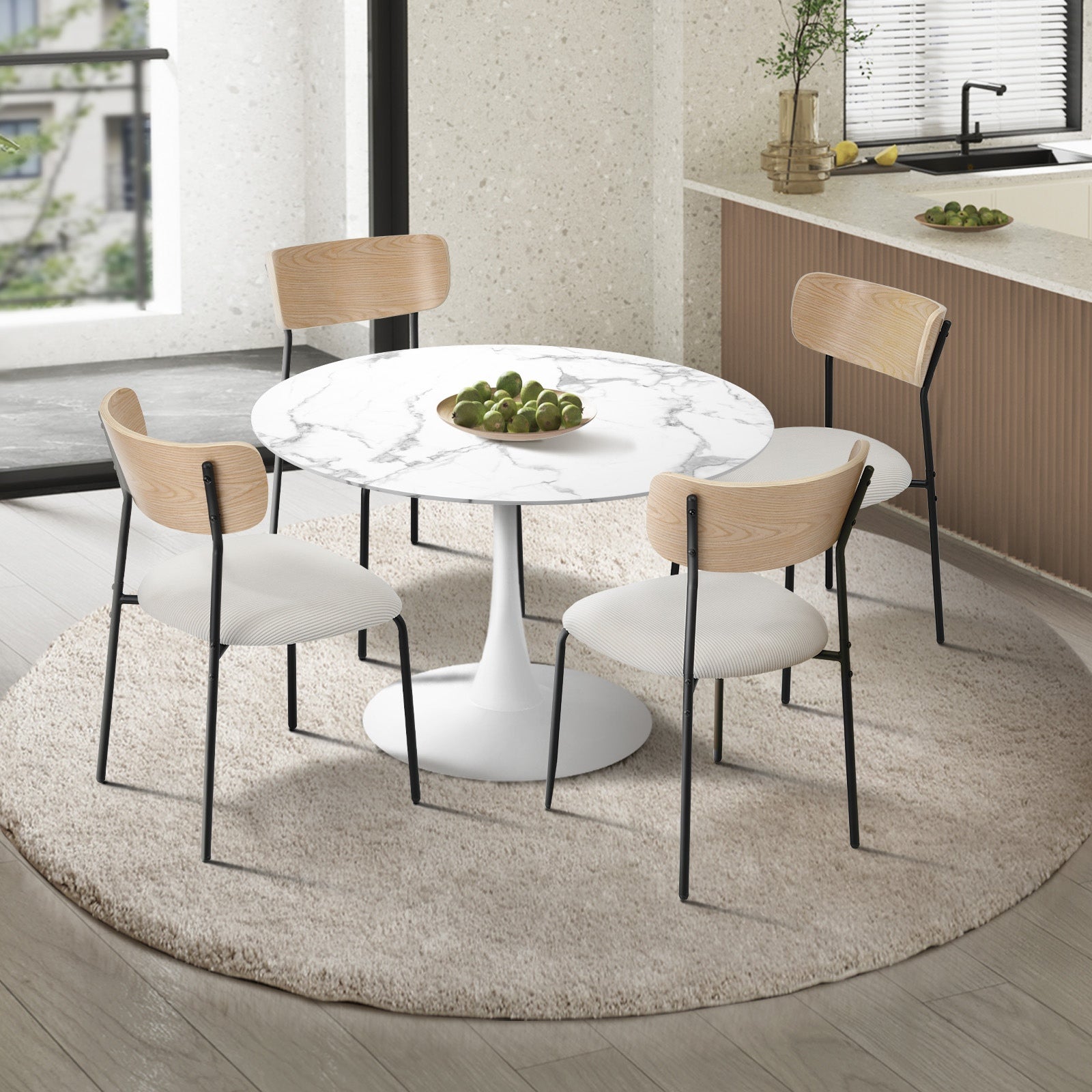 Oikiture 90cm Dining Table and Chairs 4-Seater Kitchen Furniture Set - Sunyee