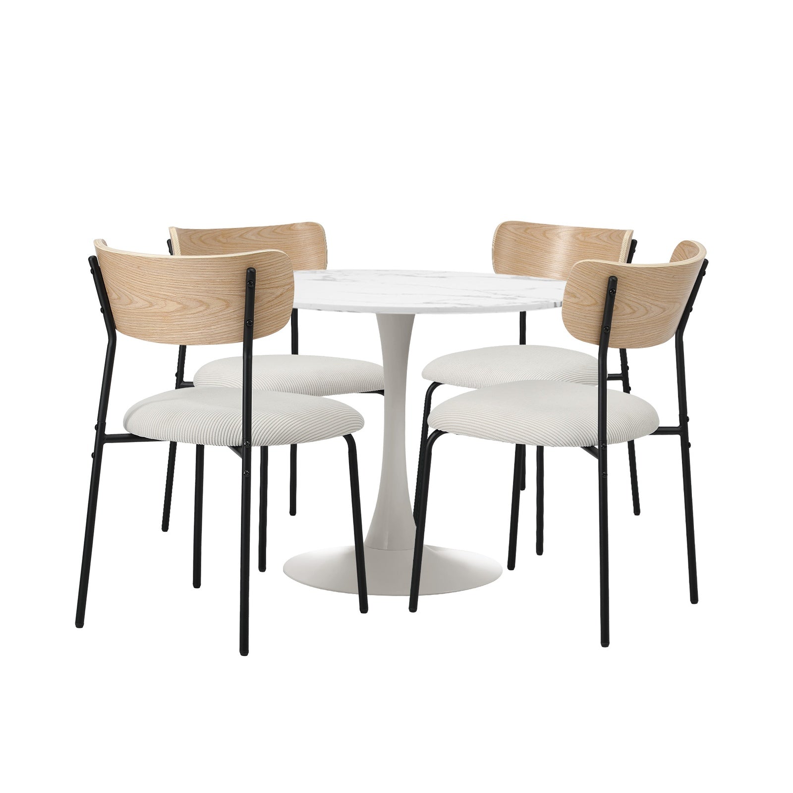 Oikiture 90cm Dining Table and Chairs 4-Seater Kitchen Furniture Set - Sunyee
