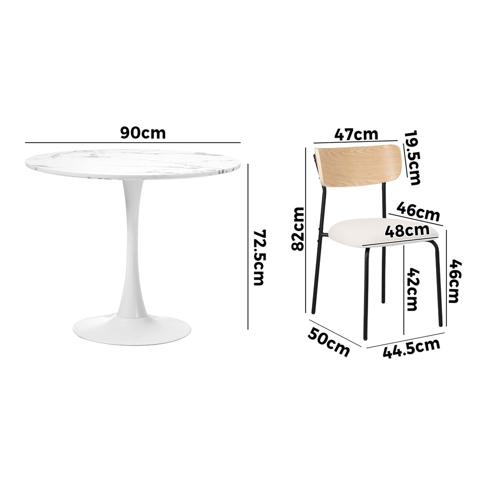 Oikiture 90cm Dining Table and Chairs 4-Seater Kitchen Furniture Set - Sunyee