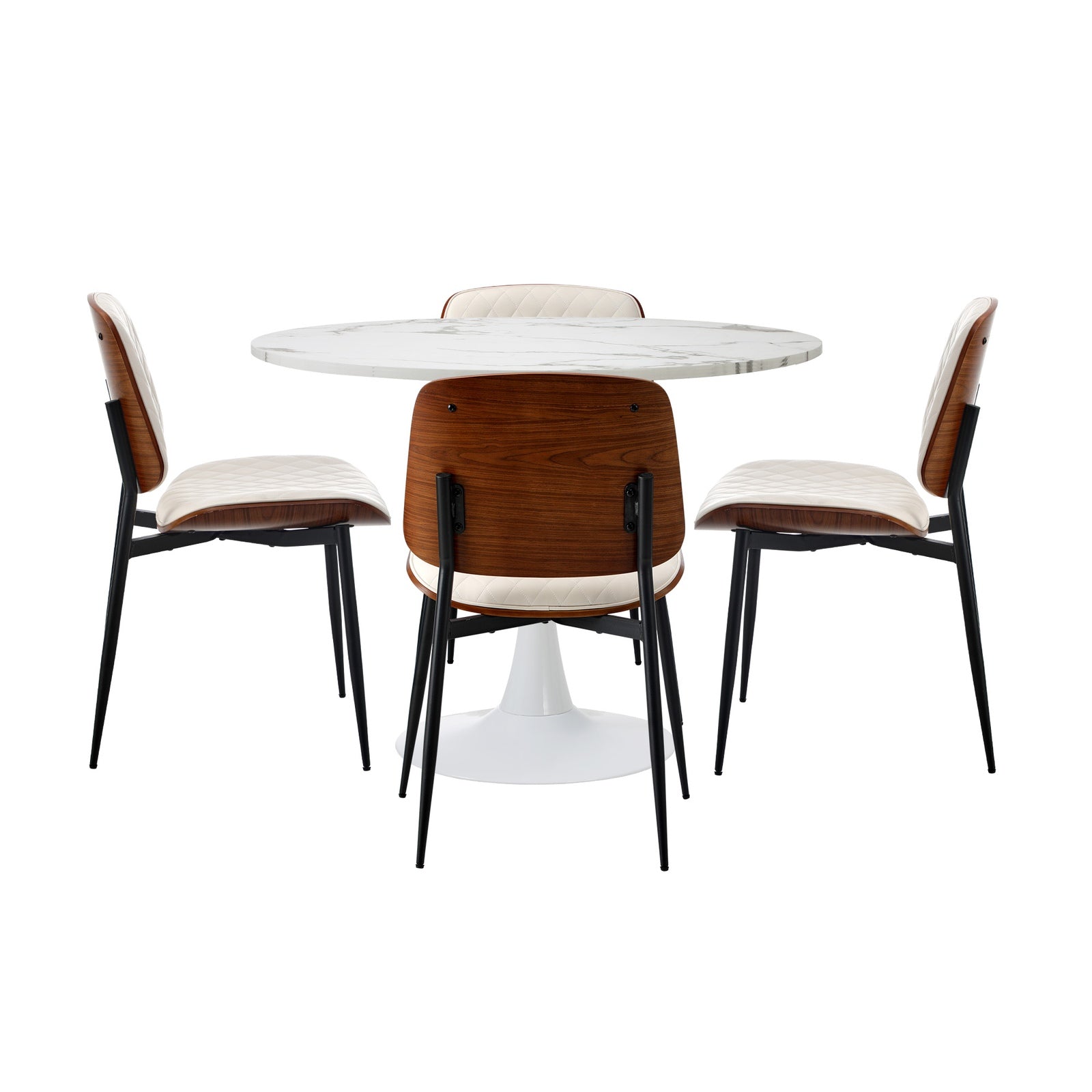 Oikiture Dining Table Set 90cm Round Dining Table and Chairs PU Leather White