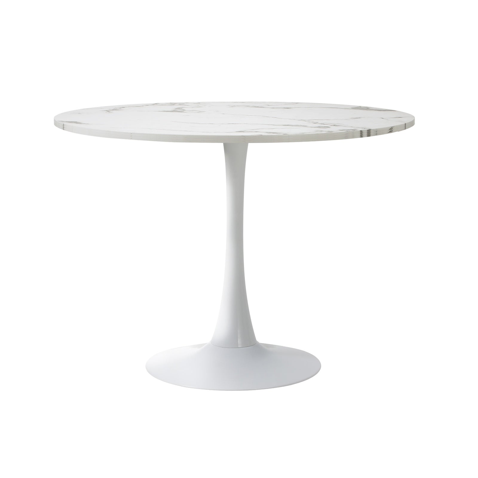Oikiture Dining Table Set 90cm Round Dining Table and Chairs PU Leather White