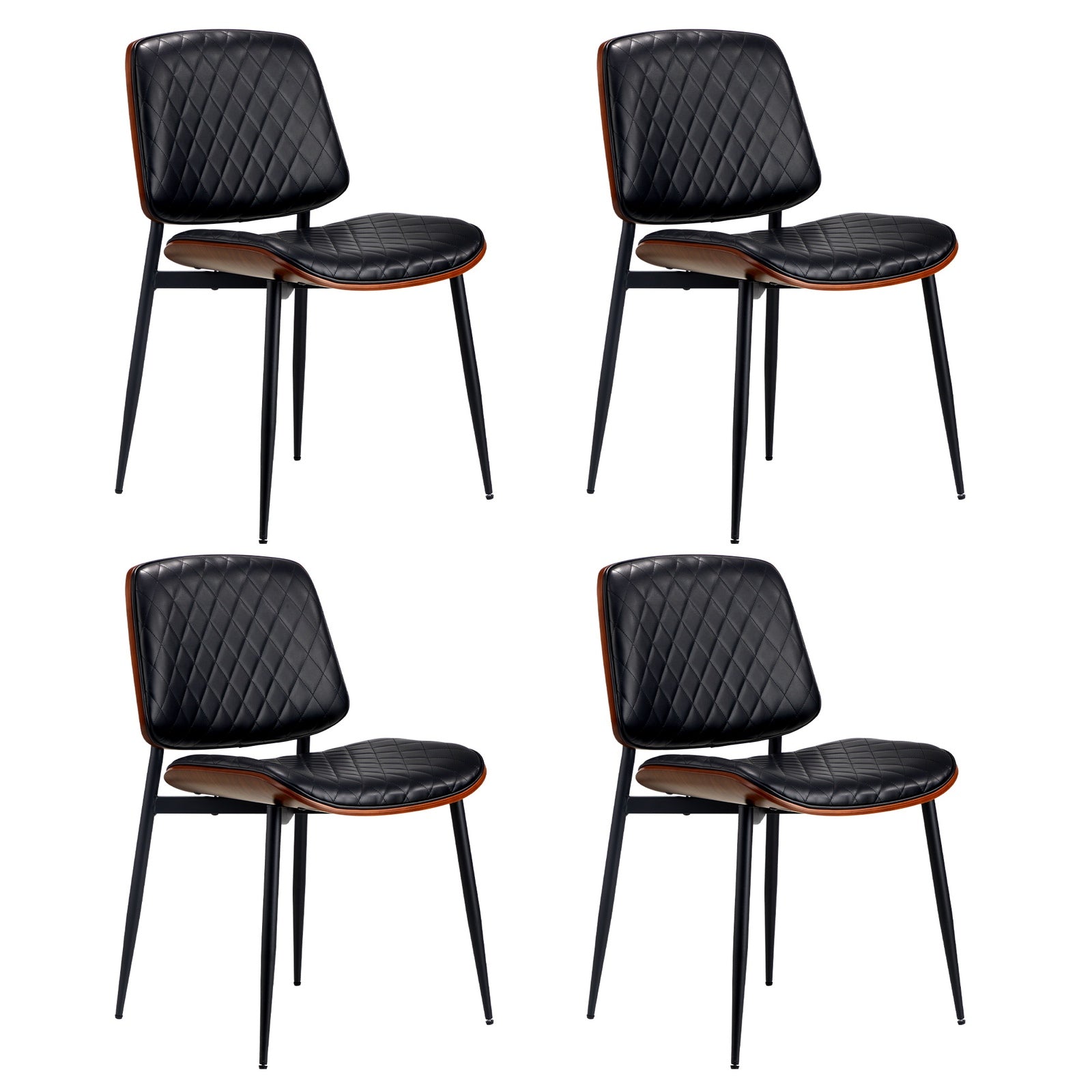 Oikiture 4 Seater Dining Table Set 90cm Round Table and Dining Chairs PU Leather - Sunyee