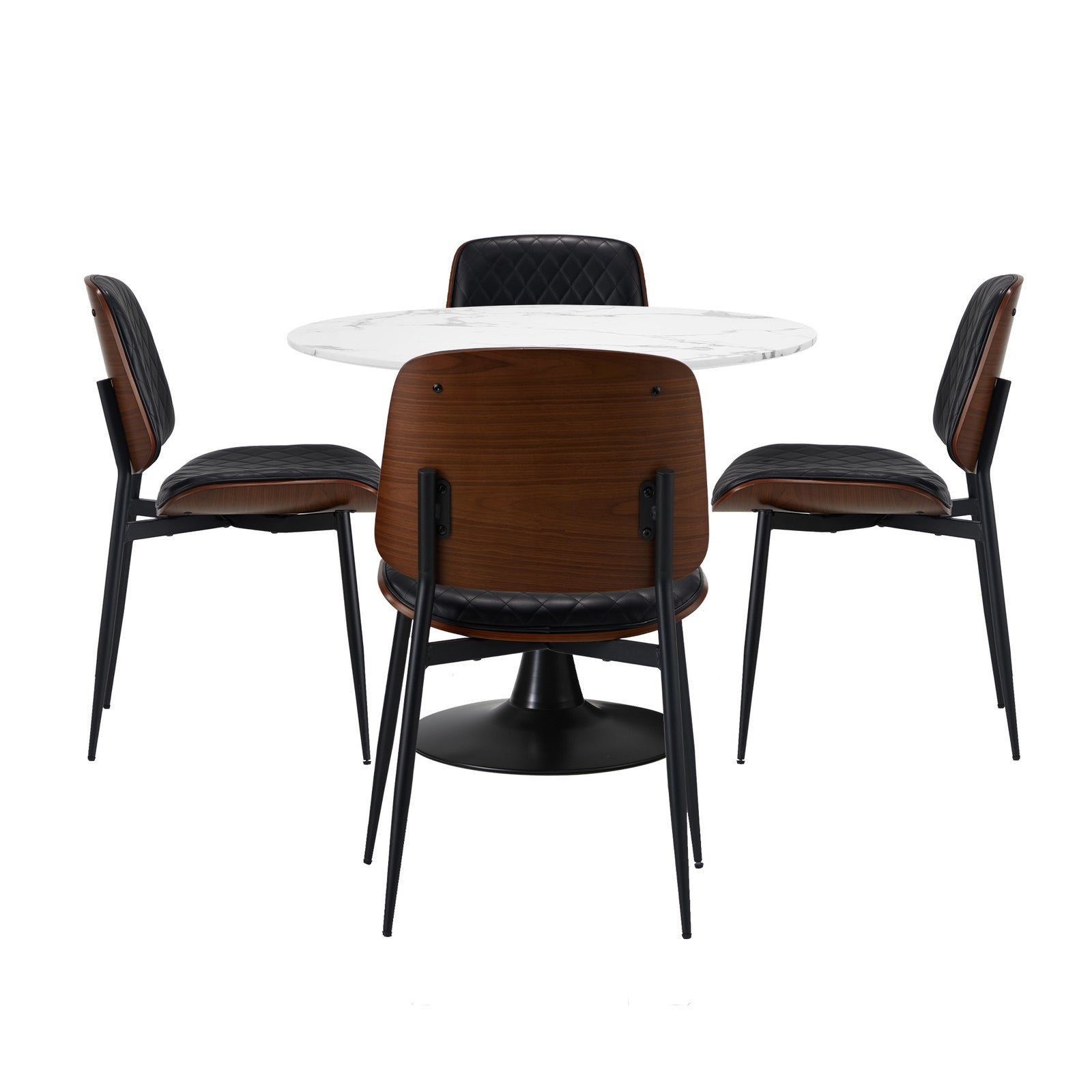 Oikiture 4 Seater Dining Table Set 90cm Round Table and Dining Chairs PU Leather - Sunyee