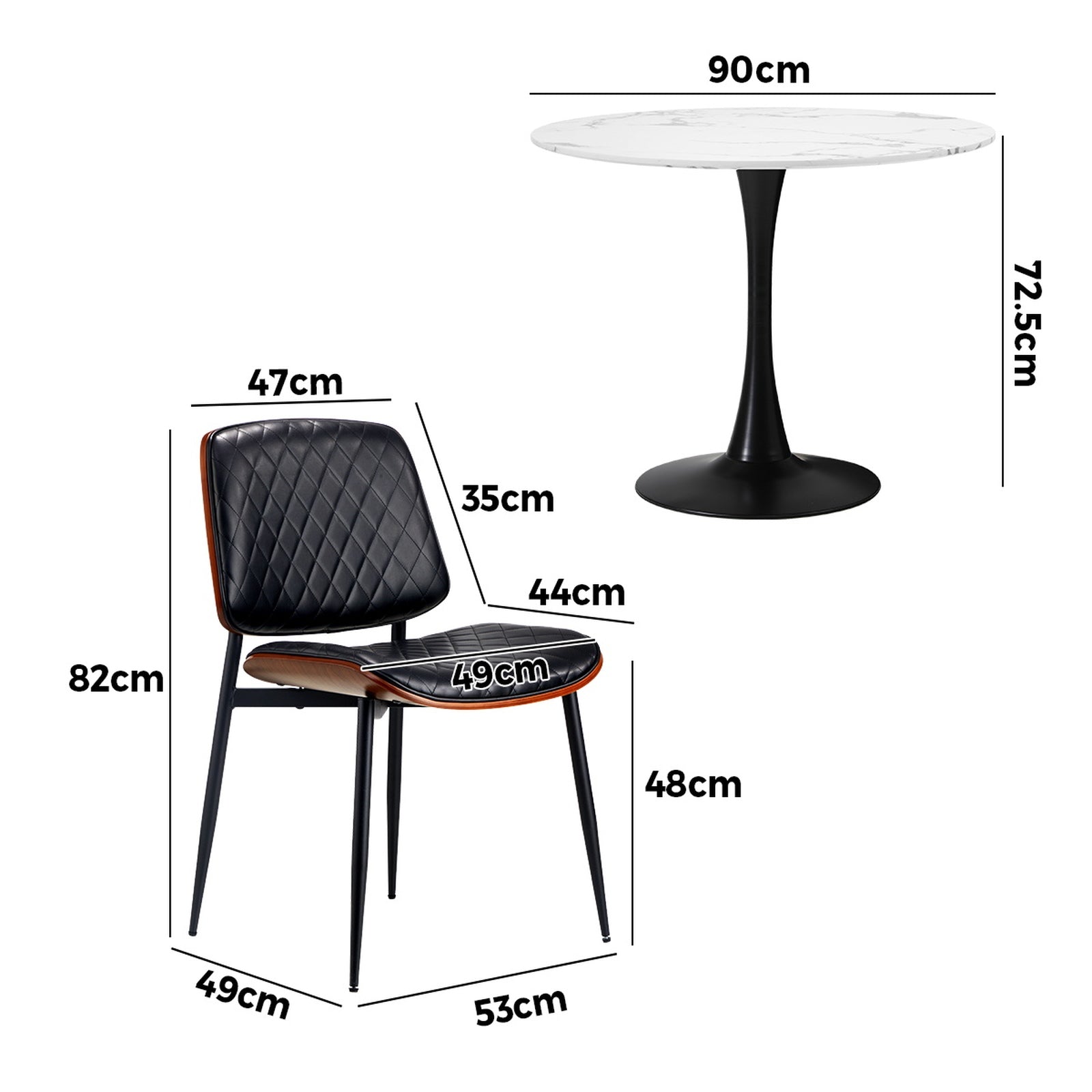 Oikiture 4 Seater Dining Table Set 90cm Round Table and Dining Chairs PU Leather - Sunyee