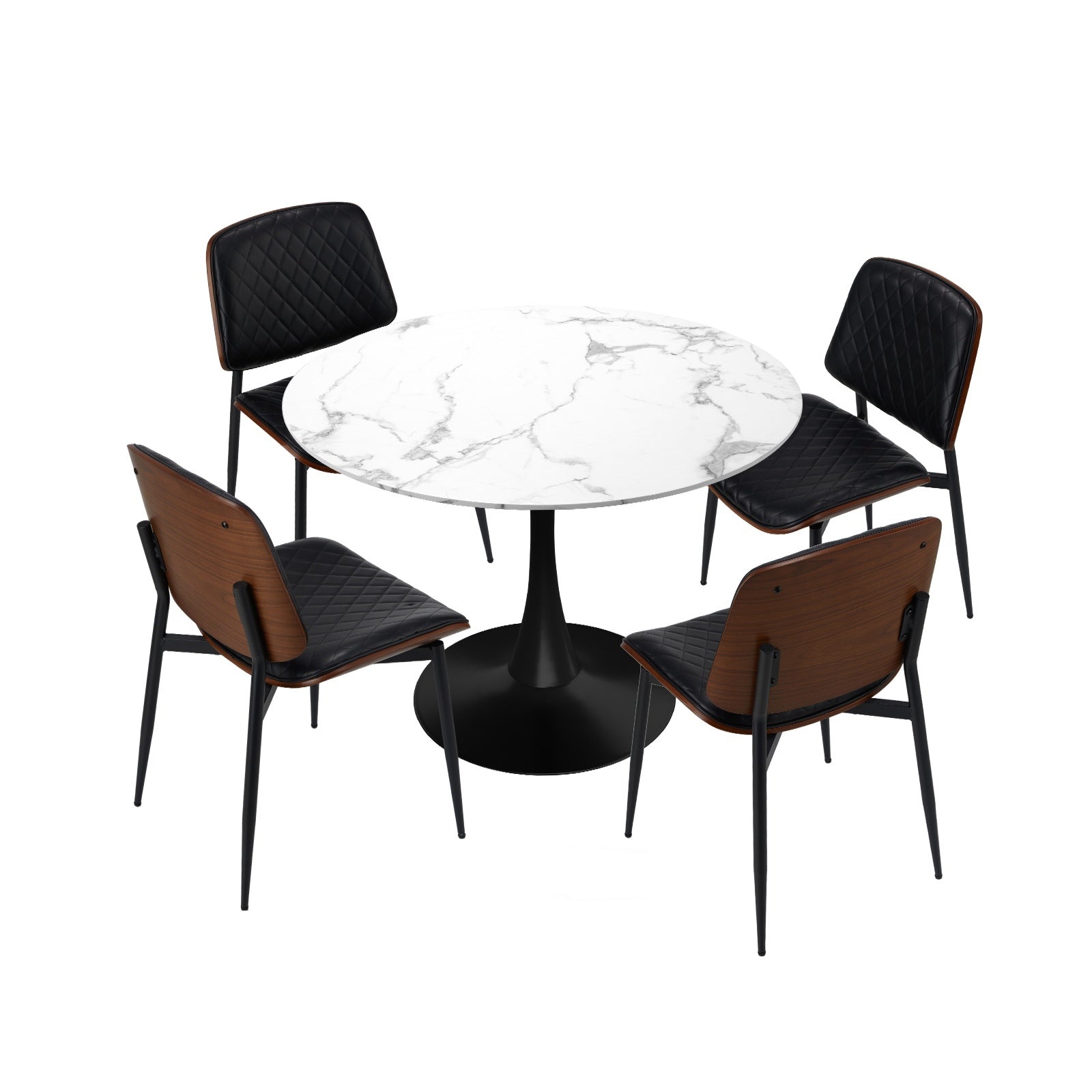 Oikiture 4 Seater Dining Table Set 90cm Round Table and Dining Chairs PU Leather - Sunyee
