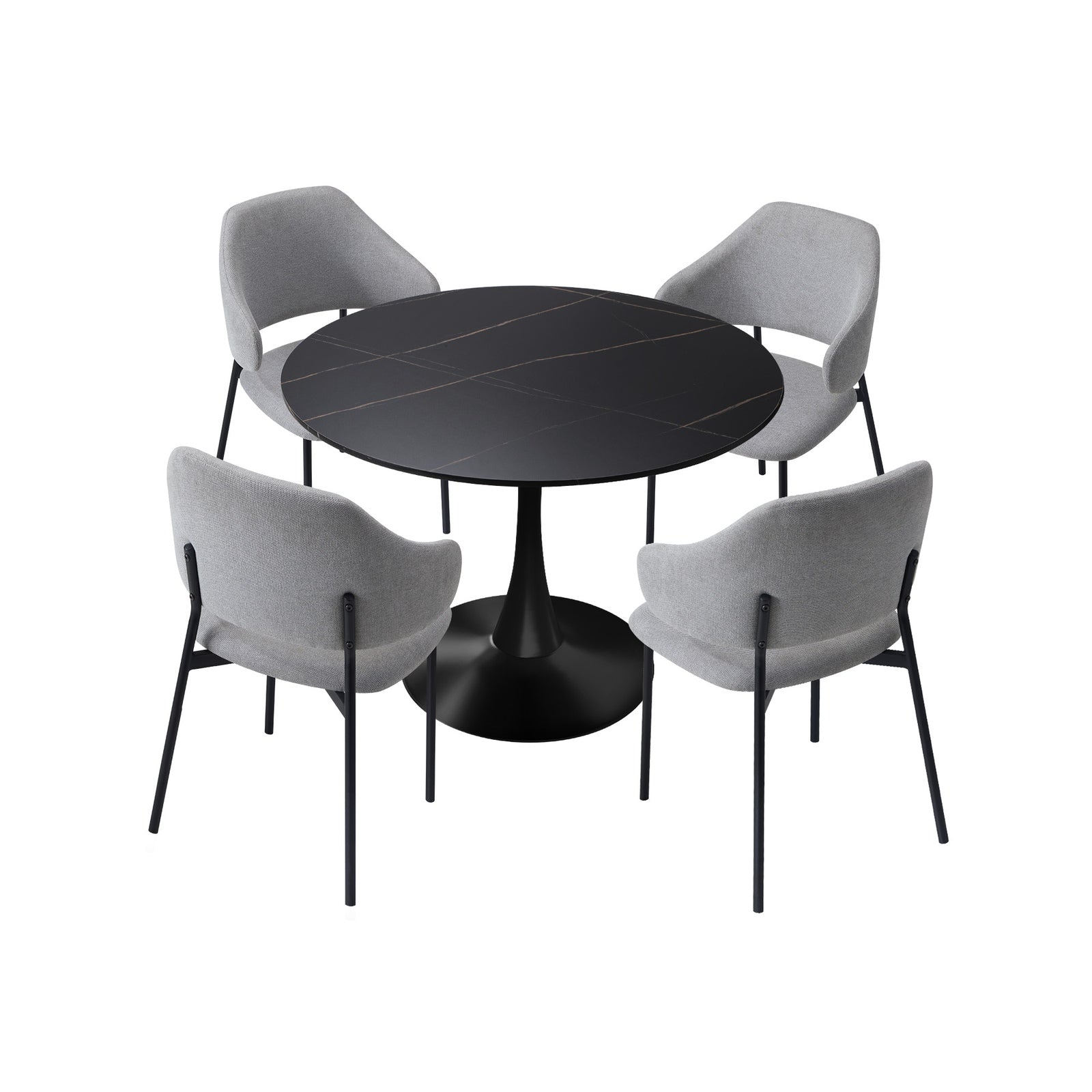 Oikiture 5PCS Dining Table Set Round Table Sherpa Dining Chairs Grey