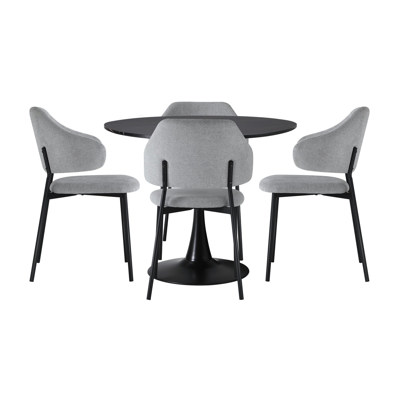 Oikiture 5PCS Dining Table Set Round Table Sherpa Dining Chairs Grey