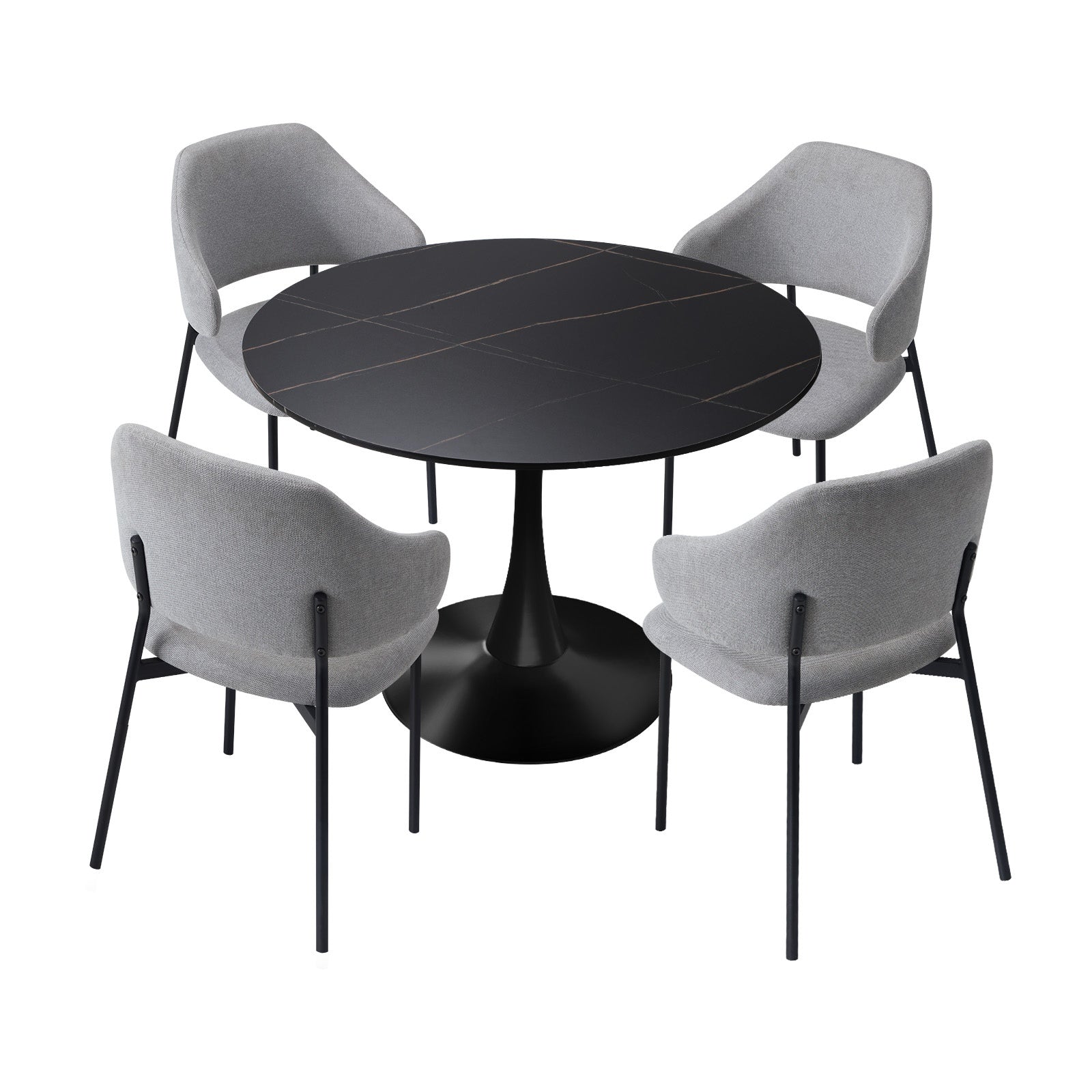 Oikiture 5PCS Dining Table Set Round Table Sherpa Dining Chairs Grey