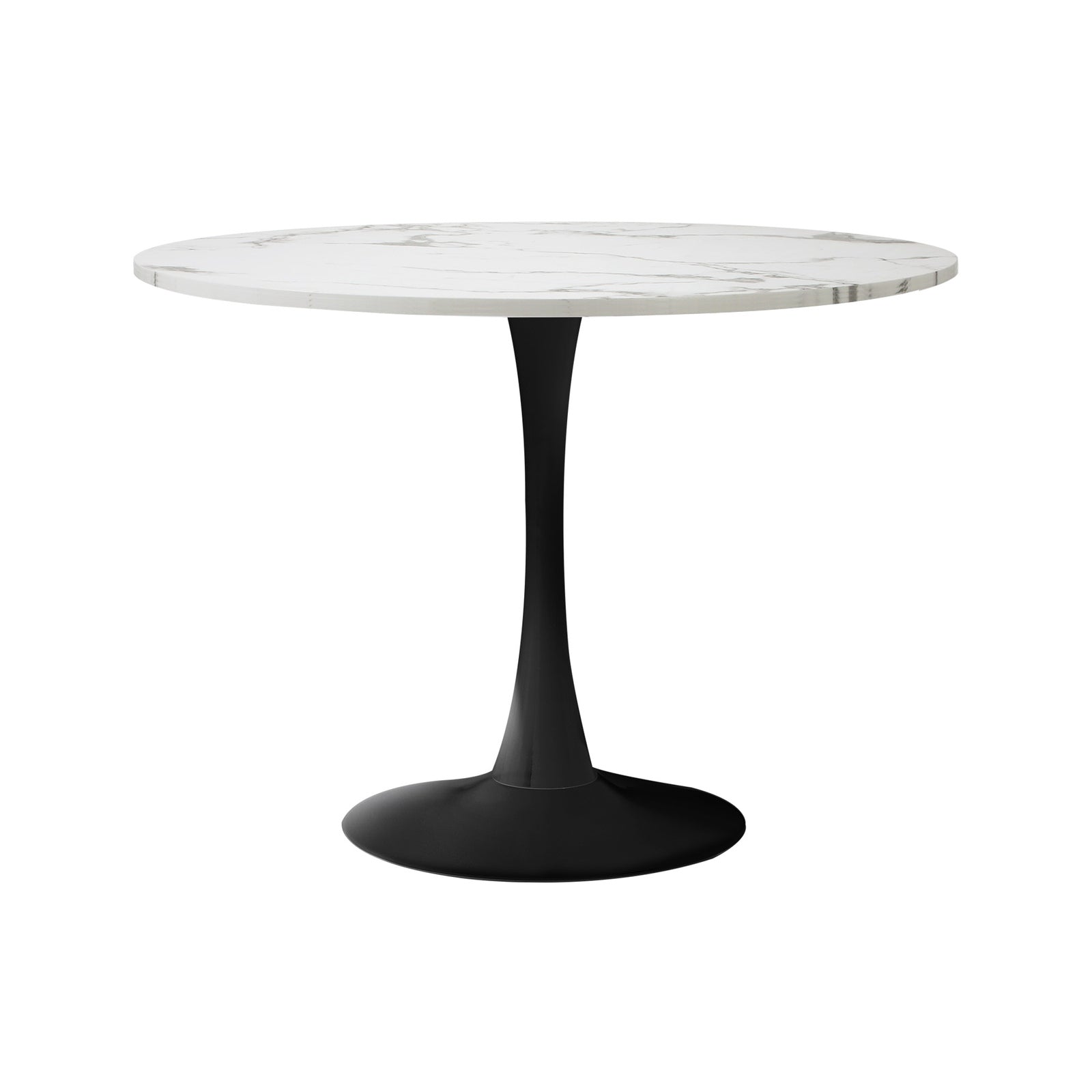 Oikiture 5PCS Dining Table Set Round Table Sherpa Dining Chairs White&Black