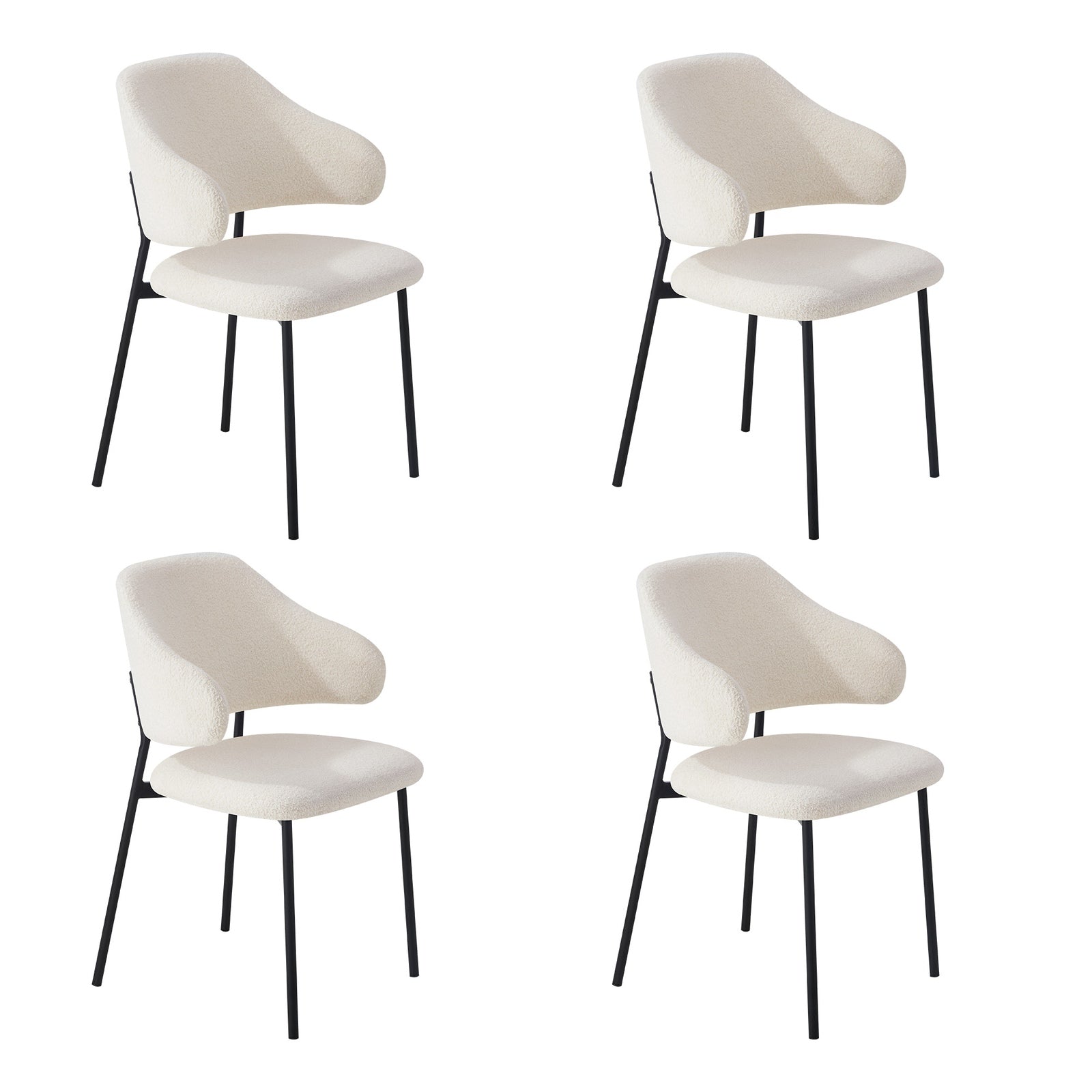 Oikiture 5PCS Dining Table Set Round Table Sherpa Dining Chairs White&Black