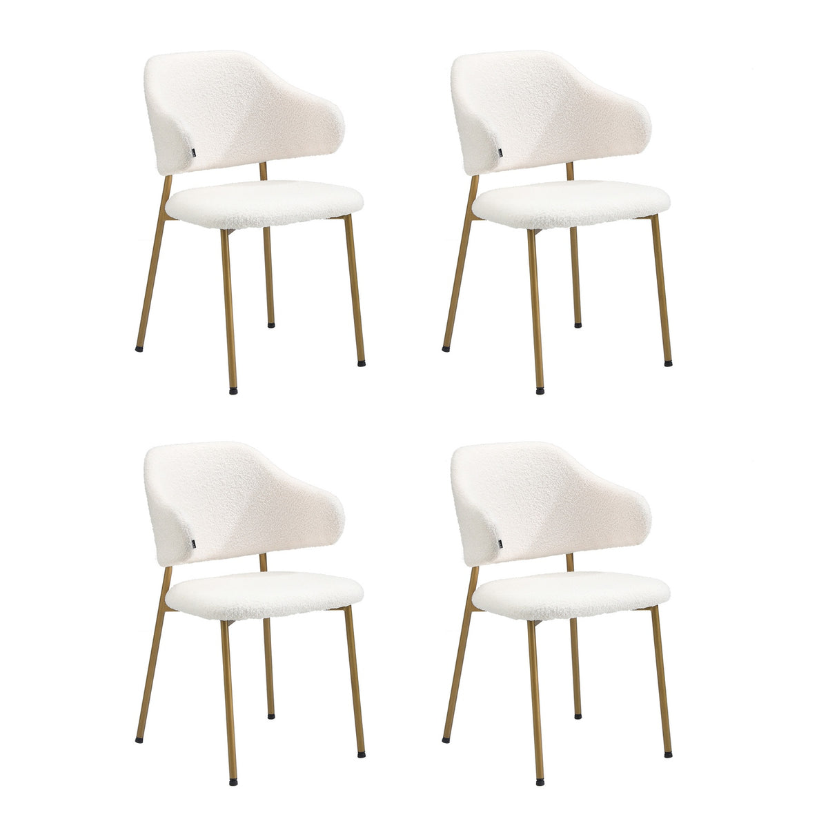 Oikiture 90cm Round Dining Table with 4x Dining Chairs Sherpa Gold&White - Sunyee