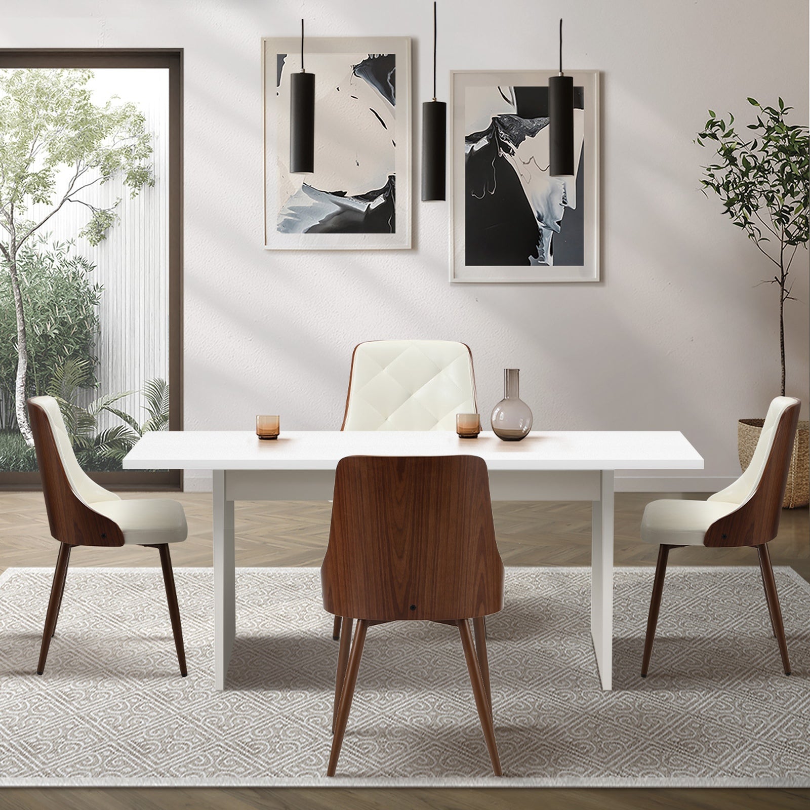 Oikiture 4-Seater Rectangular Dining Table and Chairs Wooden Kitchen Dining Set - Sunyee