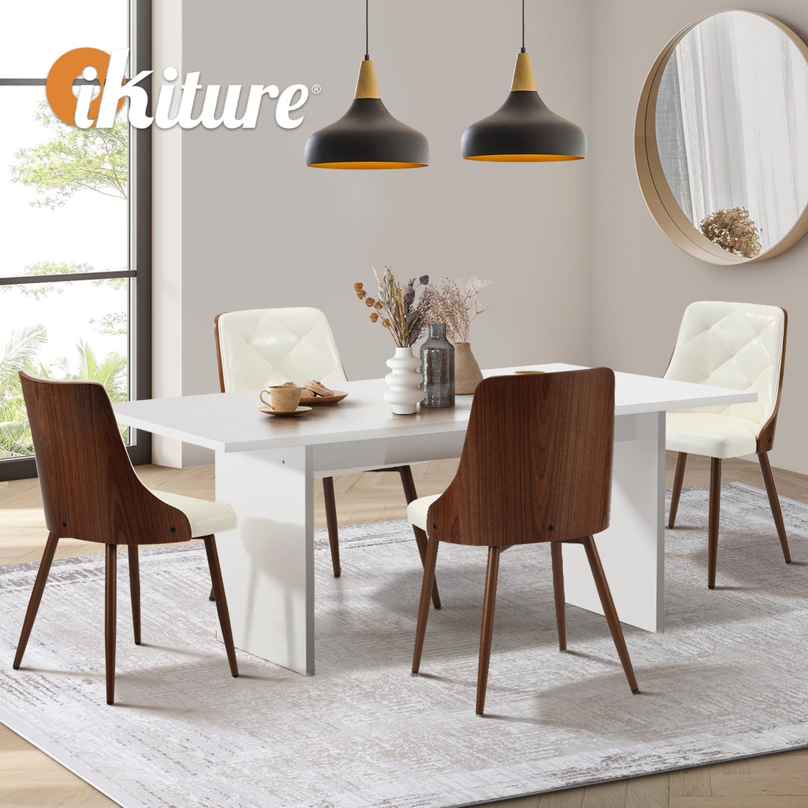 Oikiture 4-Seater Rectangular Dining Table and Chairs Wooden Kitchen Dining Set - Sunyee