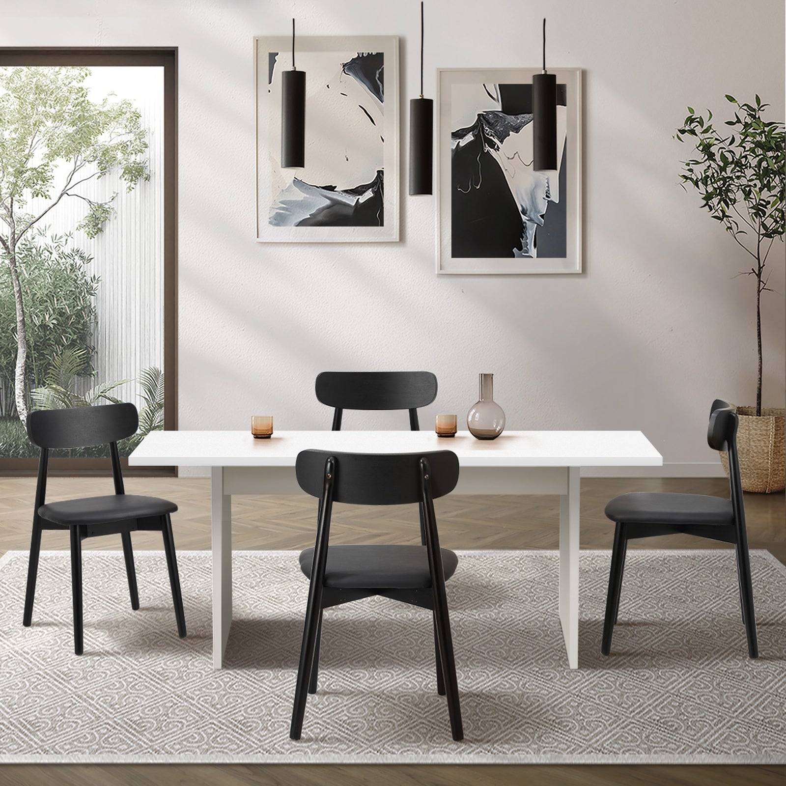 Oikiture 4-Seater Dining Table and Chairs Wooden Furniture Set Black - Sunyee