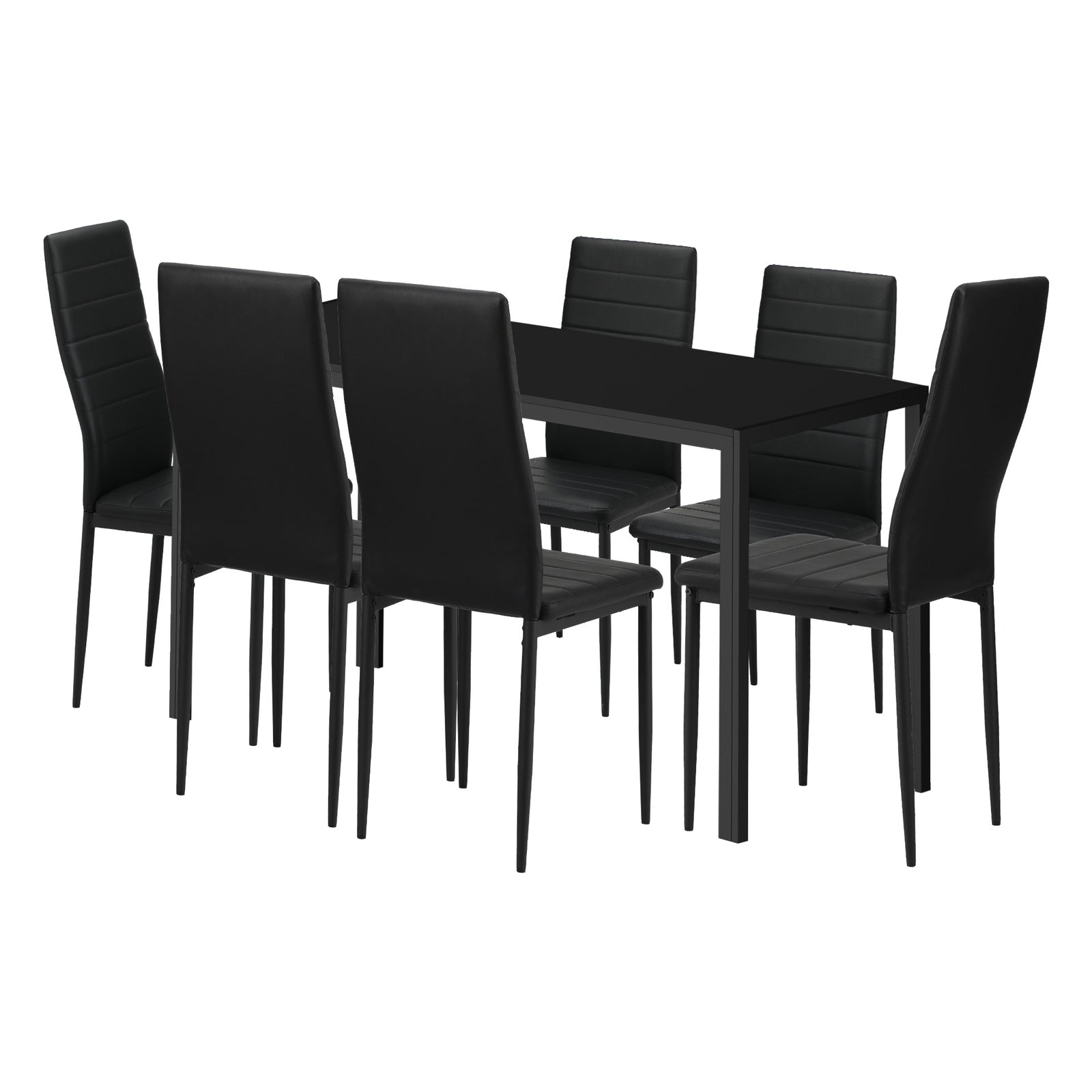 Oikiture 140cm Rectangle Dining Table with 6PCS Dining Chairs Wooden Black - Sunyee