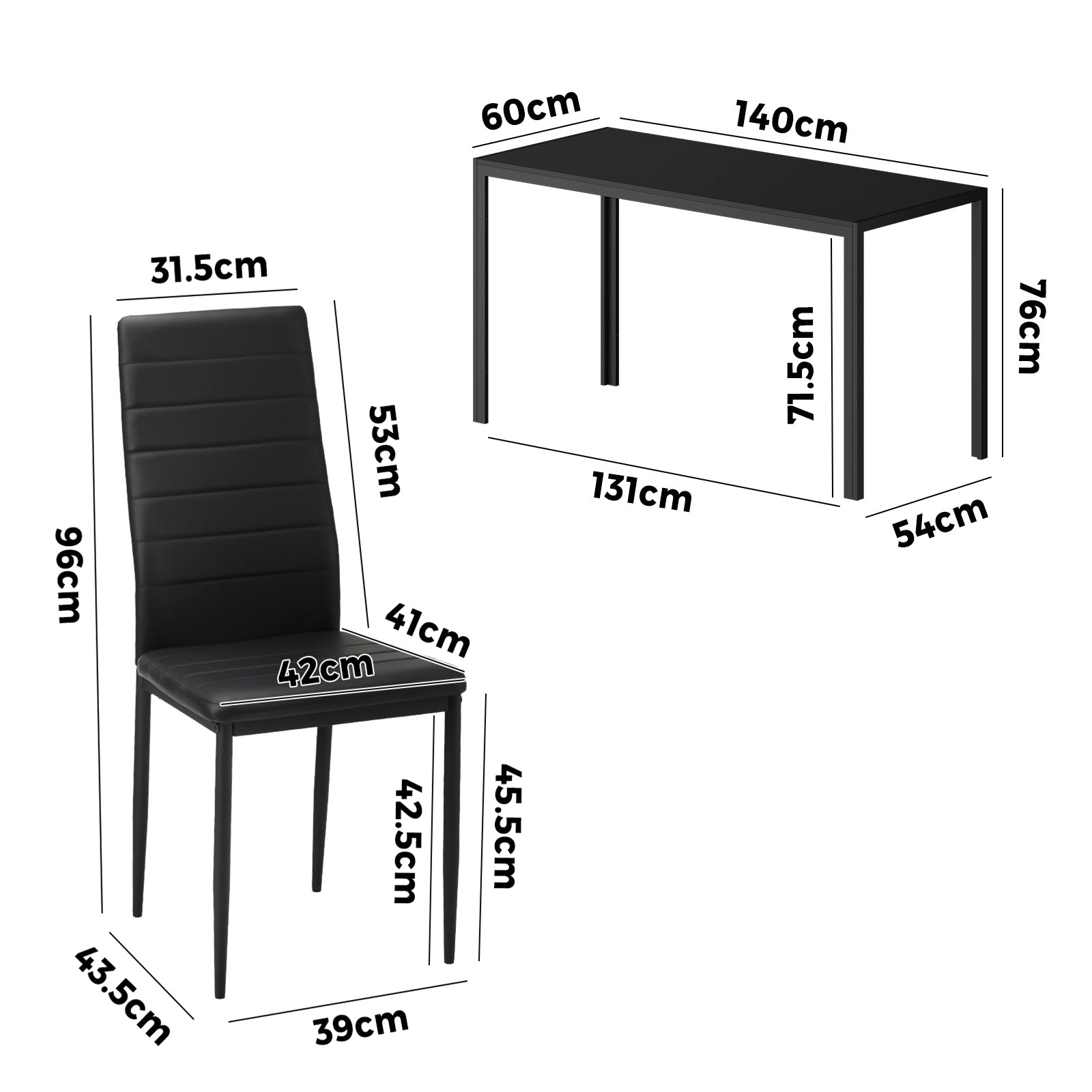 Oikiture 140cm Rectangle Dining Table with 6PCS Dining Chairs Wooden Black - Sunyee