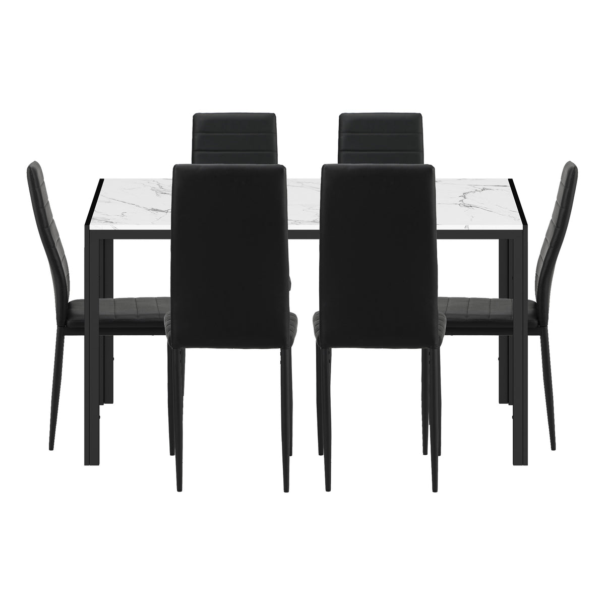 Oikiture 140cm Rectangle Dining Table with 6PCS Dining Chairs Marble White&Black - Sunyee