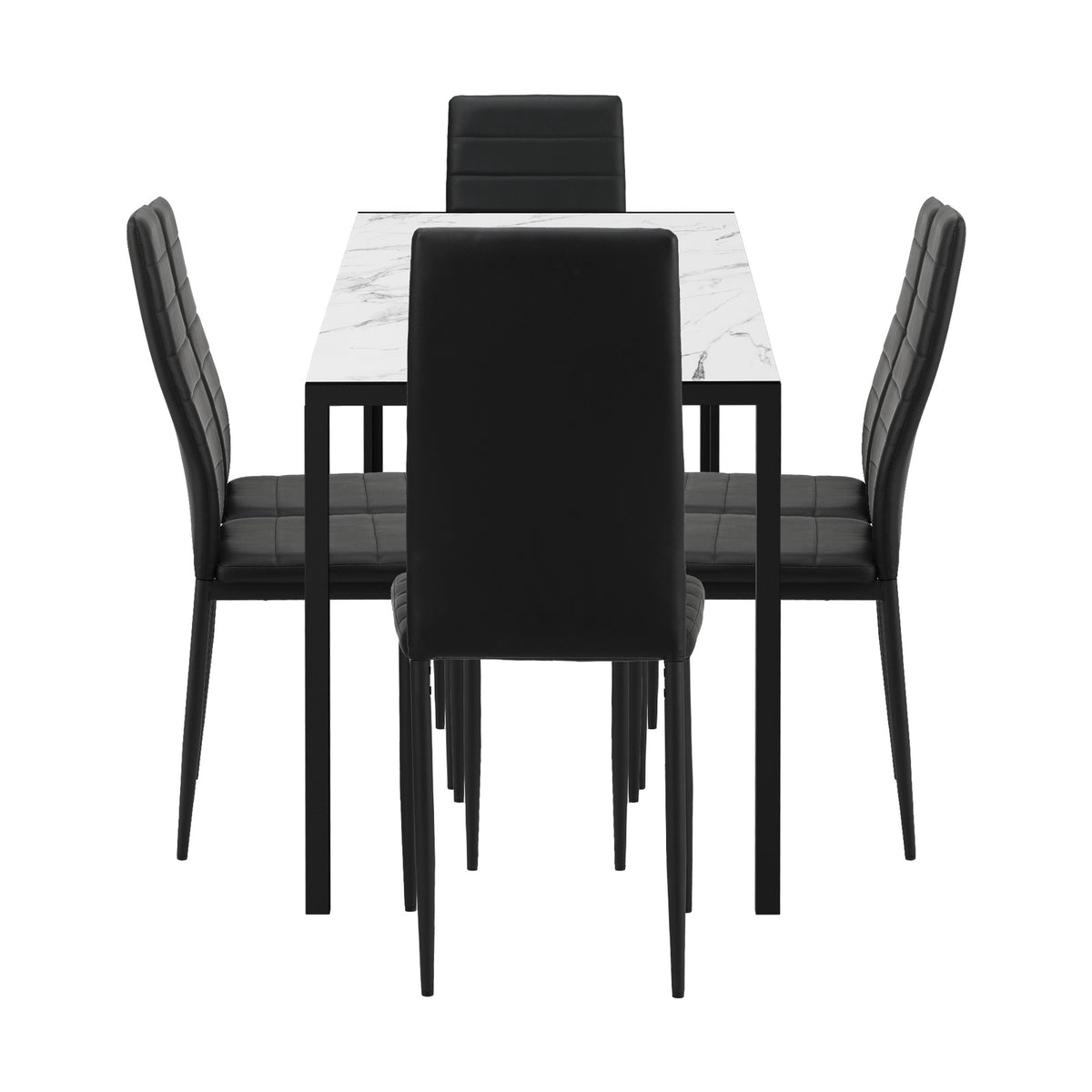 Oikiture 140cm Rectangle Dining Table with 6PCS Dining Chairs Marble White&Black - Sunyee