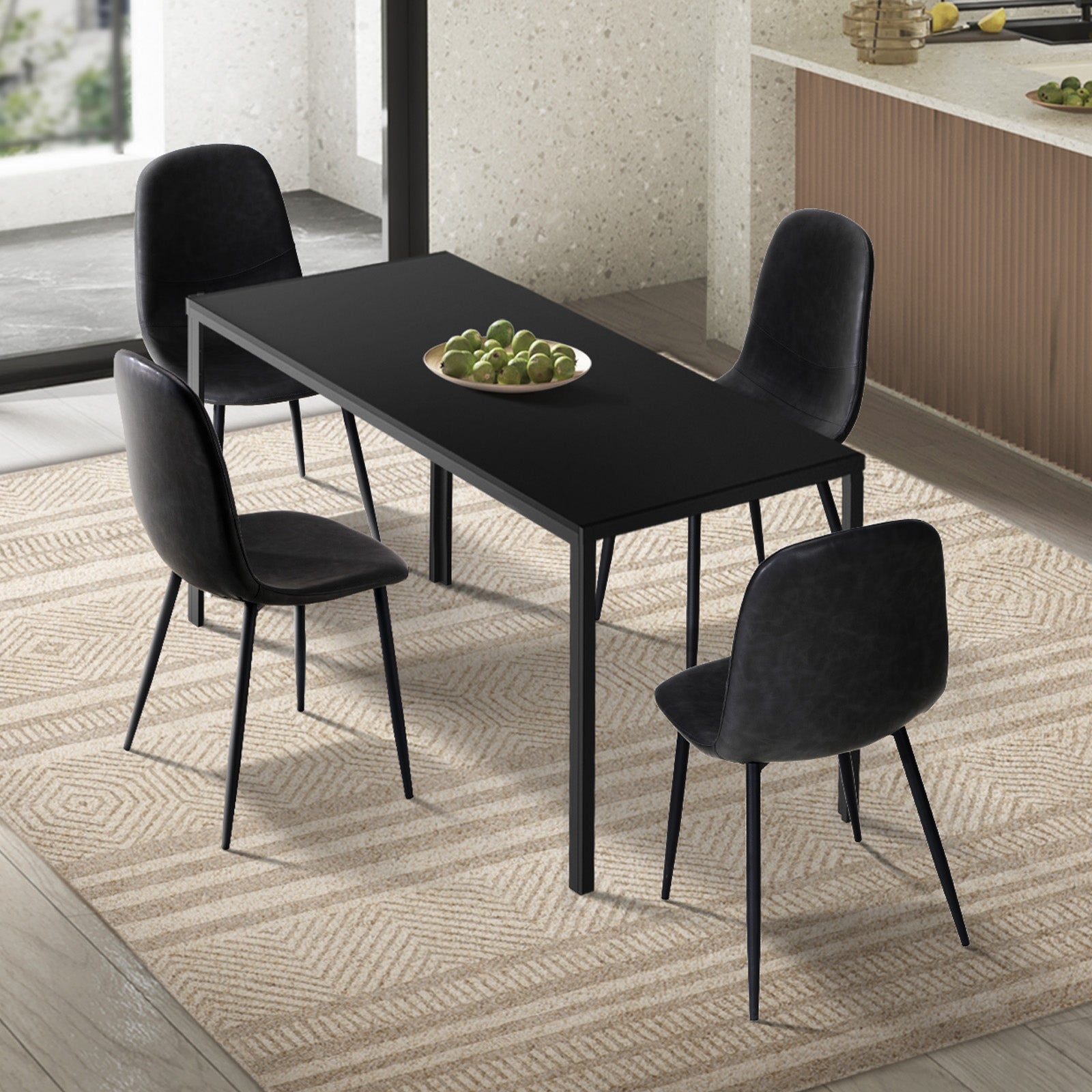Oikiture 1.2m Rectangular Dining Table and Chairs 4-Seater Kitchen Furniture Set - Sunyee