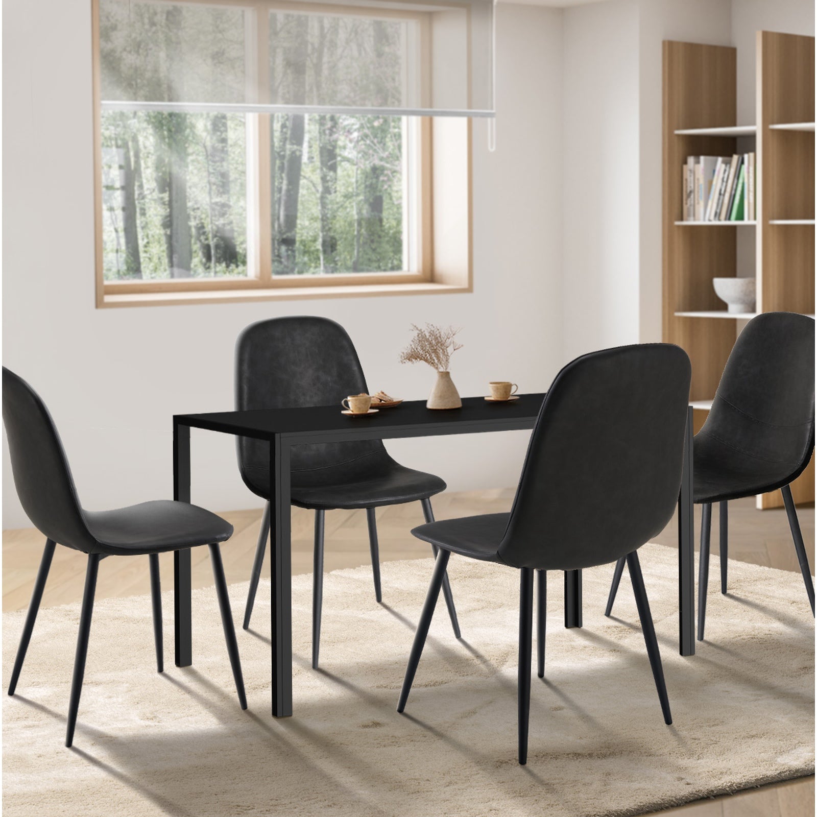 Oikiture 1.2m Rectangular Dining Table and Chairs 4-Seater Kitchen Furniture Set - Sunyee