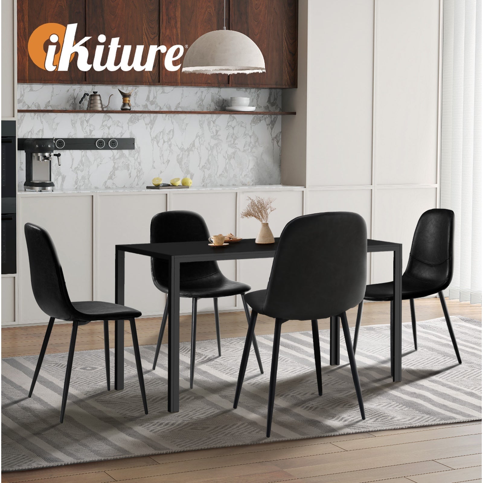 Oikiture 1.2m Rectangular Dining Table and Chairs 4-Seater Kitchen Furniture Set - Sunyee