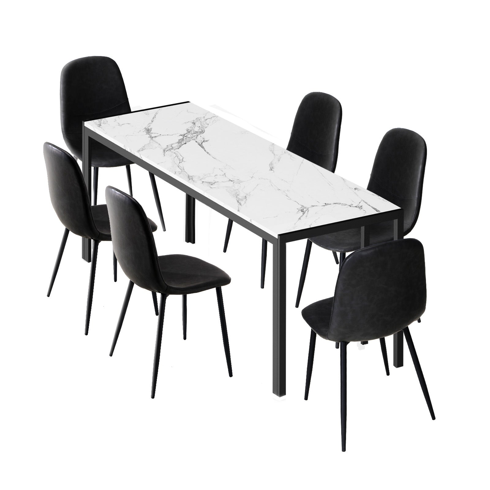 Oikiture 1.4m Rectangular Dining Table and Chairs 6-Seater Kitchen Furniture Set - Sunyee