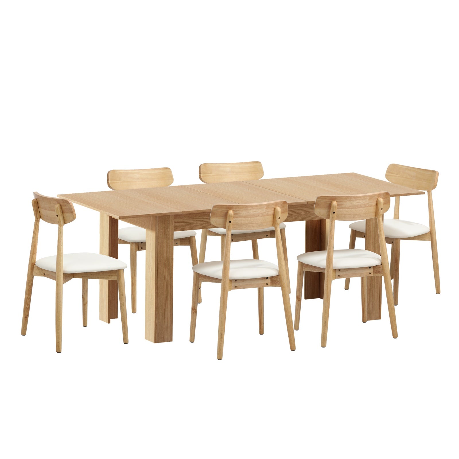Oikiture 200cm Extendable Dining Table with 6x Dining Chairs PU Leather Natural - Sunyee