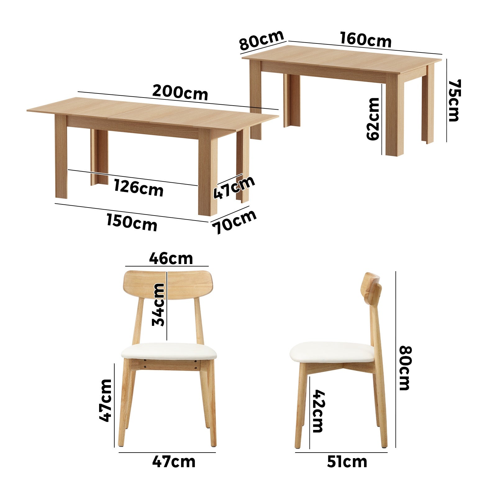 Oikiture 200cm Extendable Dining Table with 6x Dining Chairs PU Leather Natural - Sunyee