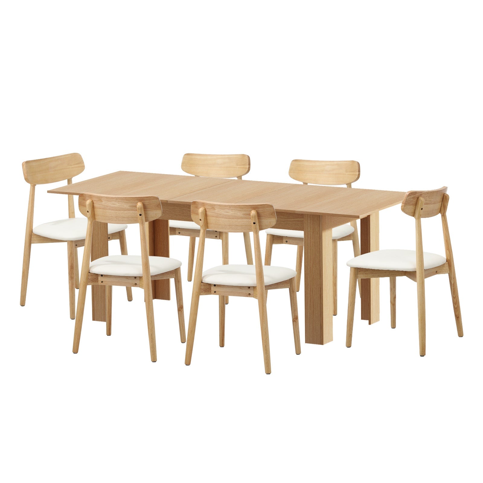 Oikiture 200cm Extendable Dining Table with 6x Dining Chairs PU Leather Natural - Sunyee